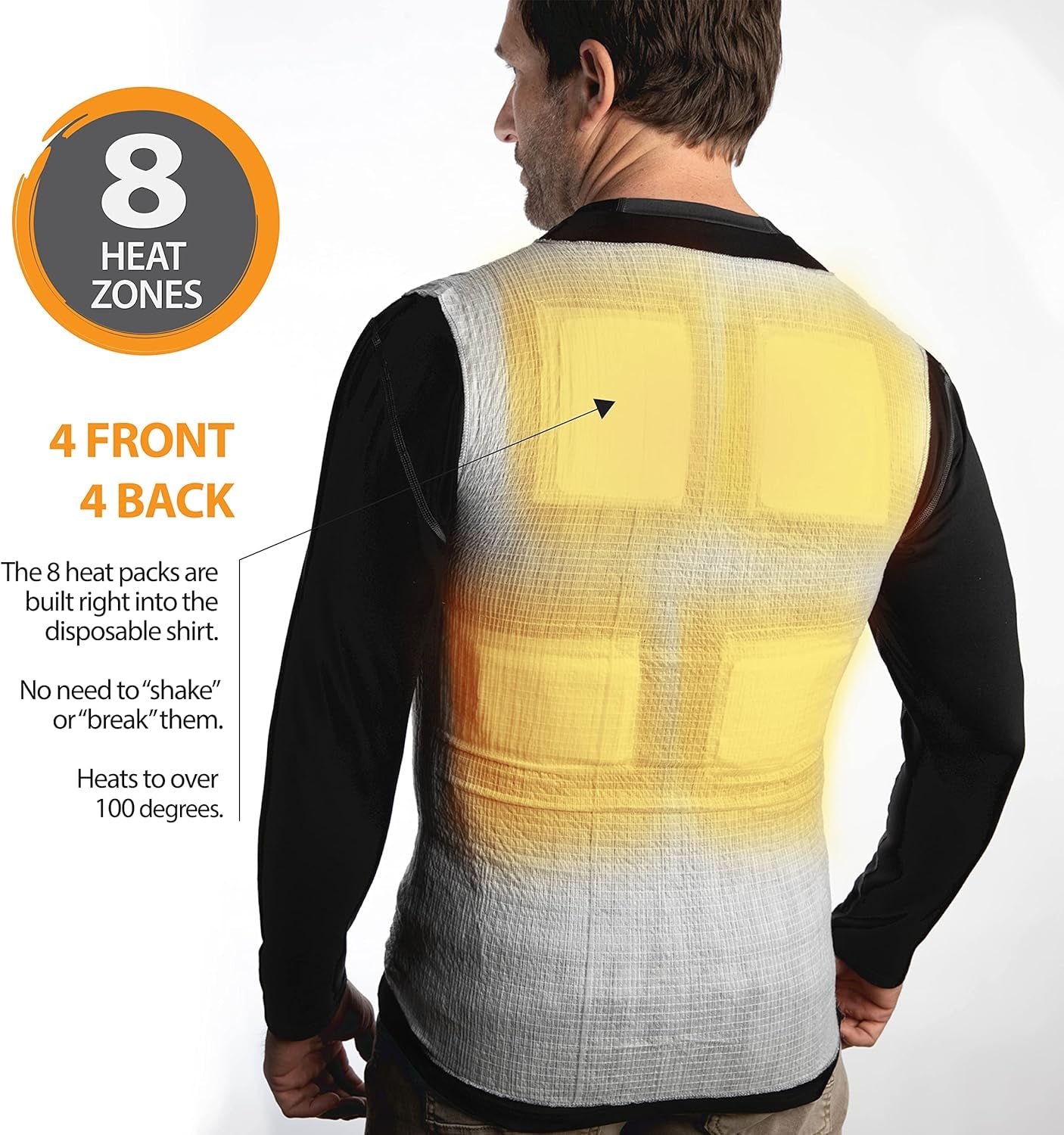 Heated Shirt, Compression Baselayer, 8 Built in Heat Packs, Body Warmer