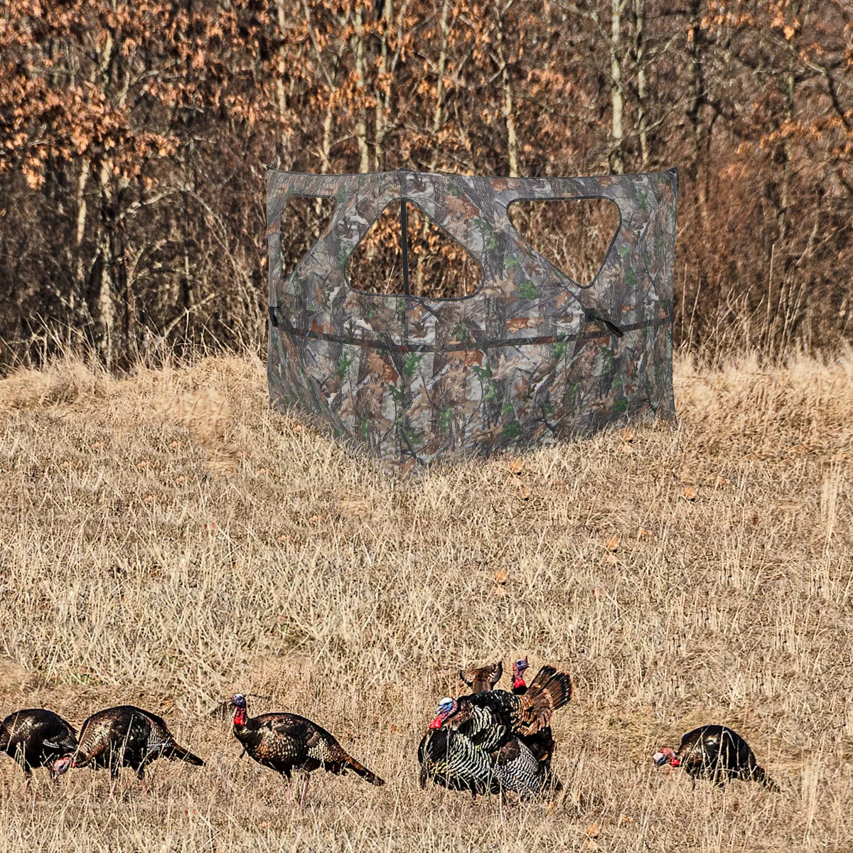 Costway Turkey Hunting Ground Blind 2-Panel Pop up Fence with 3 Shoot through Ports