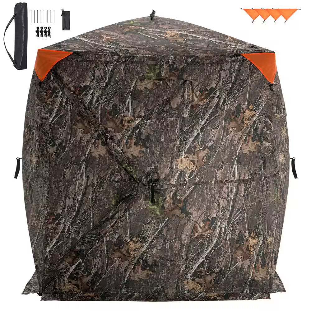 Hunting Blind, 270° See through Ground Blind, Portable Resilient Hunting Tent, 1-2 Person Pop up Deer Blind for Hunting