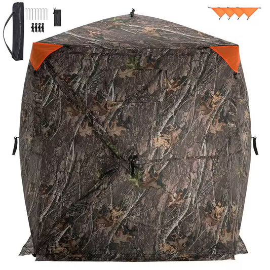 Hunting Blind, 270° See through Ground Blind, Portable Resilient Hunting Tent, 1-2 Person Pop up Deer Blind for Hunting