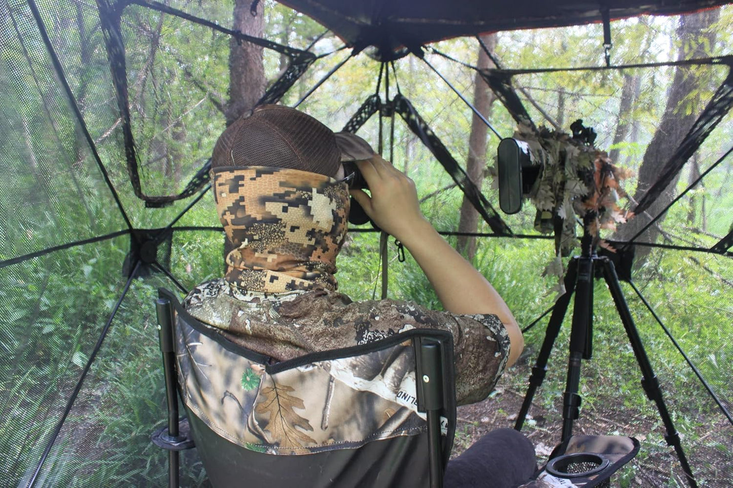 One Way See through Camouflage Mesh Camo Netting 5Ftx6.5Ft Natural Blind Green