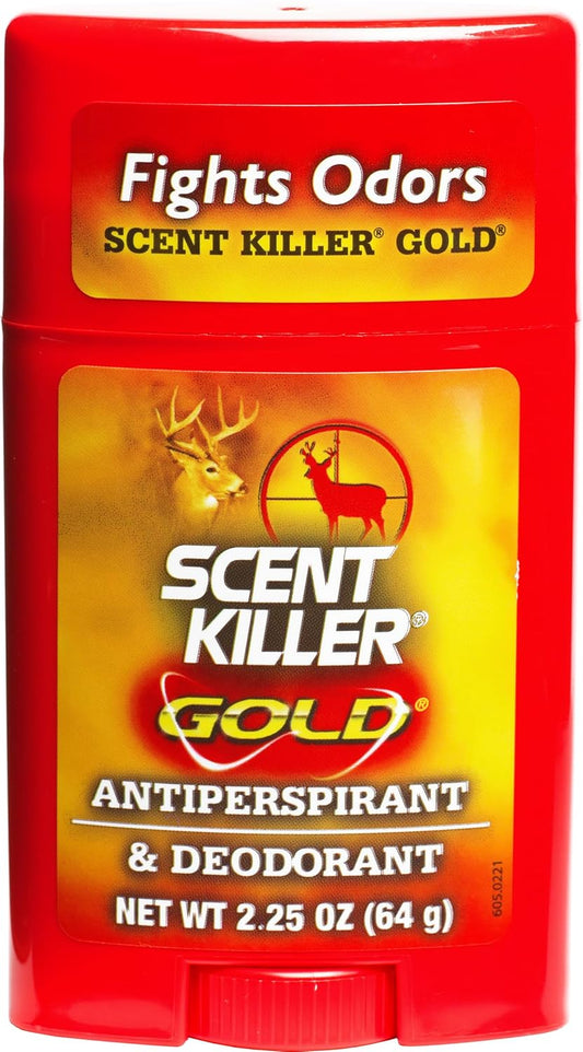 Scent Killer Gold Antiperspirant & Deodorant, Unscented, Anti-Odor Formula for Hunters, Long-Lasting Sweat & Odor Protection, Push-Up Stick, 2.25 OZ