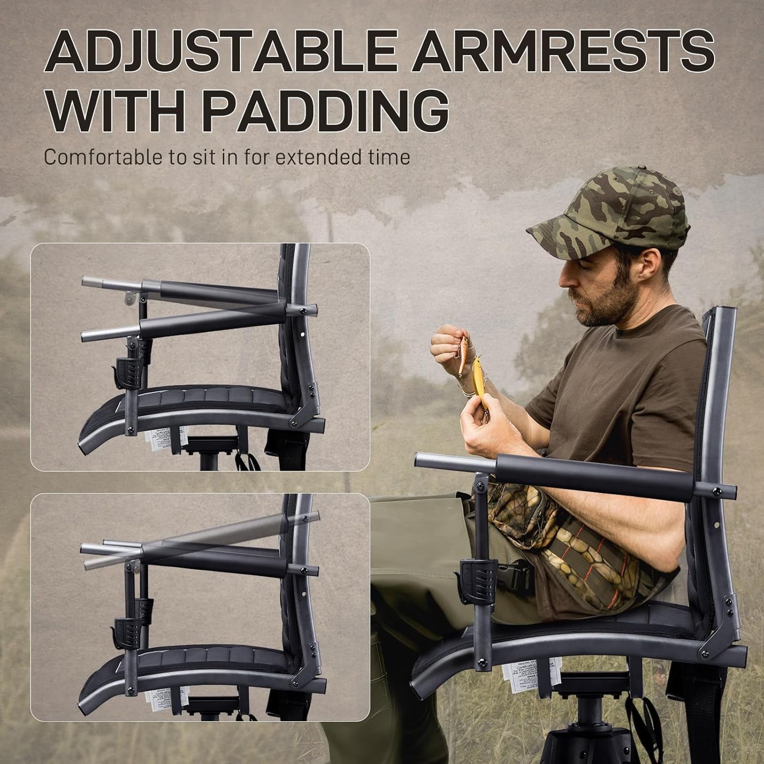 360° Silent Swivel Hunting Chair for Blinds, Adjustable Folding Hunting Seats for Outdoor Activities, Fishing, Support 300Lbs, Black