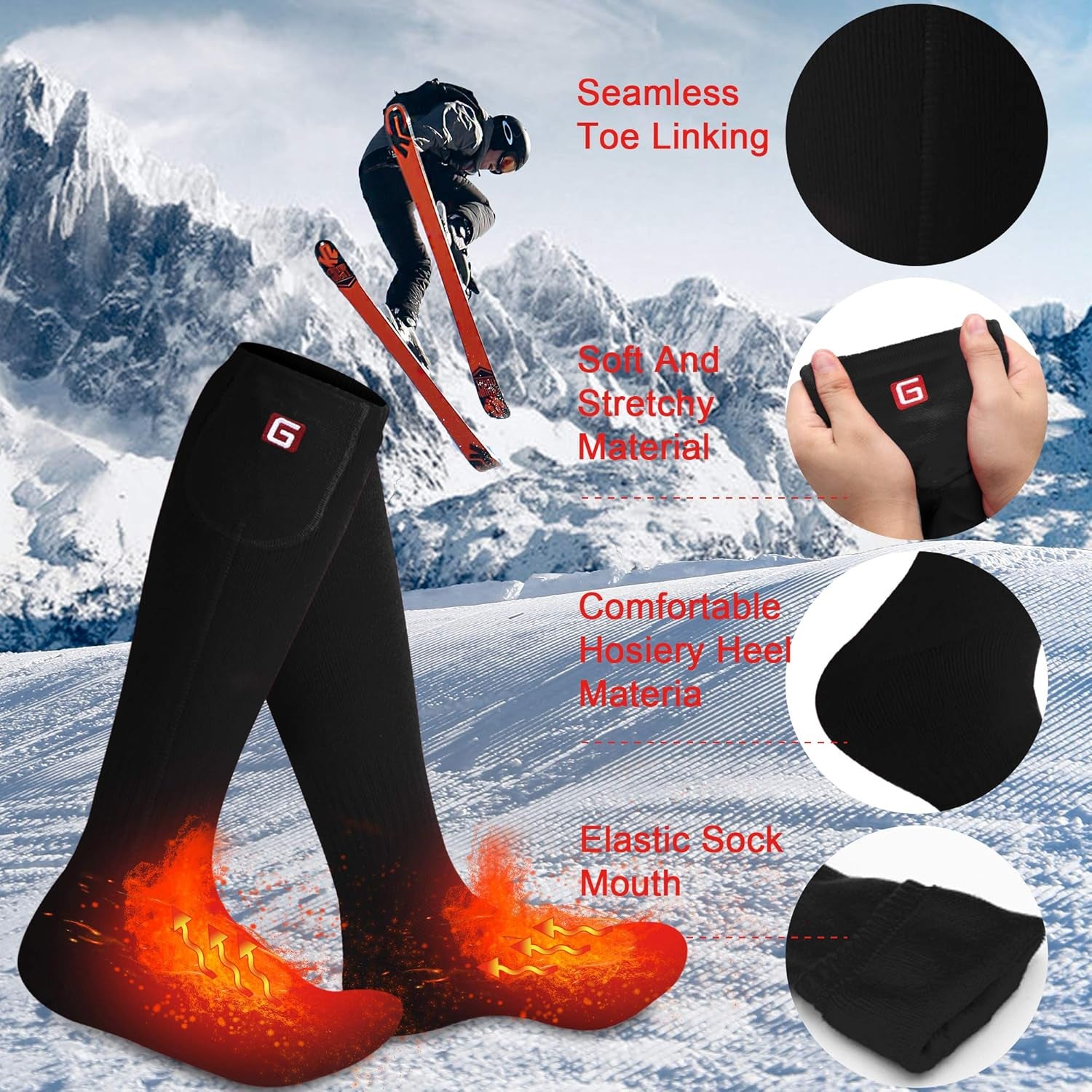 Heated Socks for Men Rechargeable Electric Battery Heated Stockings,Male Winter Warm Battery Powered Heat Insulated Sox,Novelty Climb Hike Thermal Socks Hunt Ski Cycle Foot Warmer,Size L