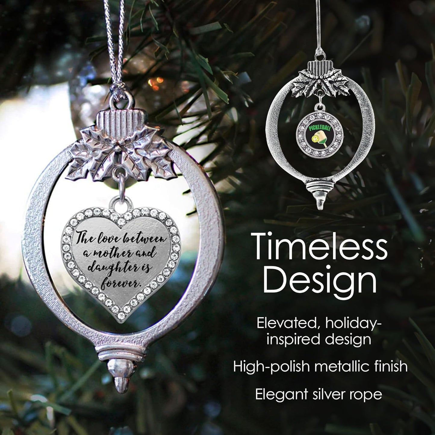 '- Deer Season - Silver Christmas Ornament - Circle Charm Christmas Tree Ornament with Cubic Zirconia - Holiday Hanging Decoration