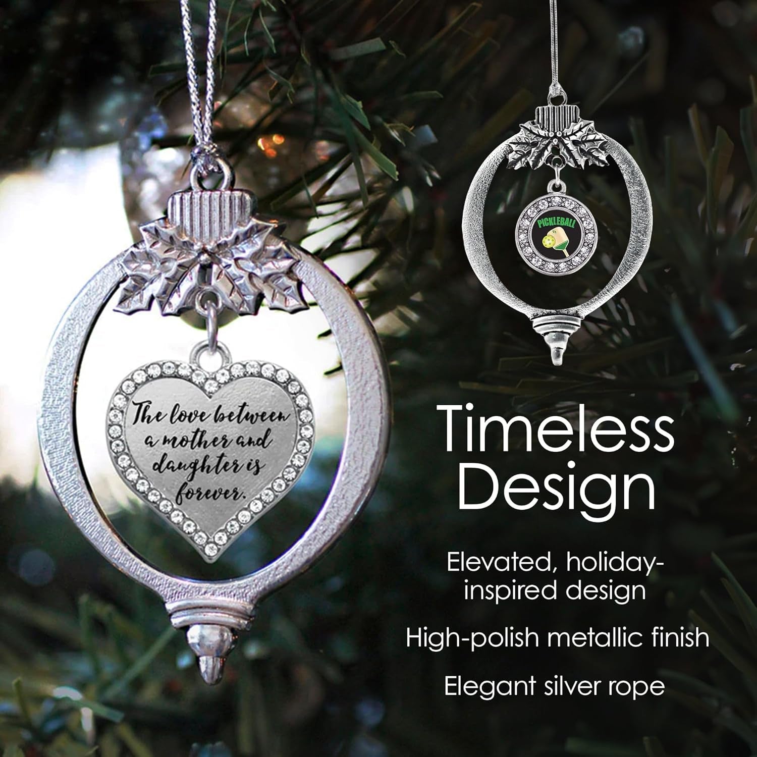 '- Deer Season - Silver Christmas Ornament - Circle Charm Christmas Tree Ornament with Cubic Zirconia - Holiday Hanging Decoration