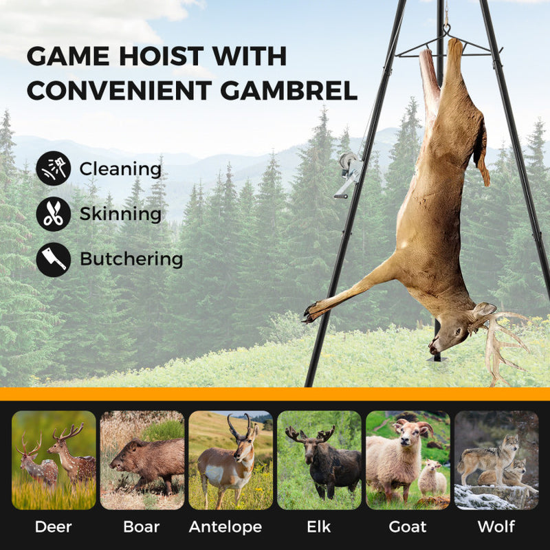 Tripod Game Hoist Deer Hanger 600 LBS Capacity Deer Skinning Rack
