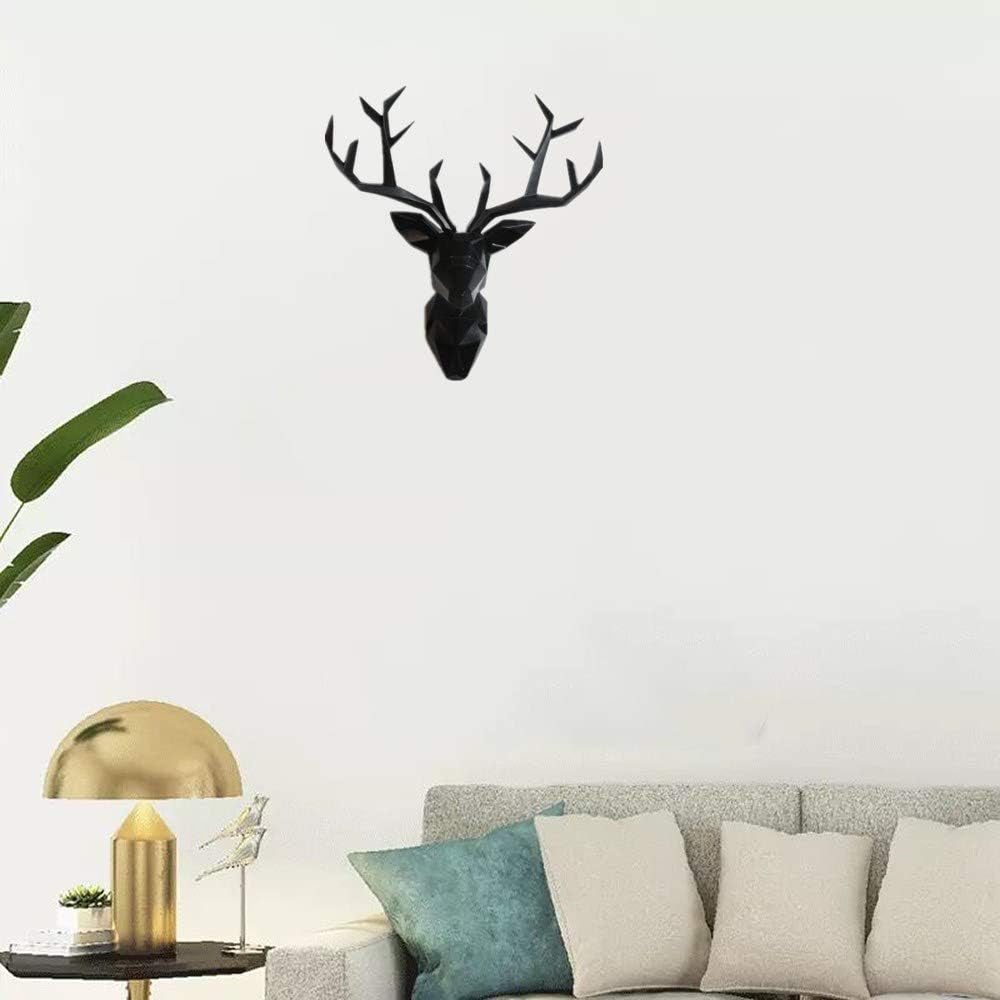 Deer Head Wall Art - Geometrial Deer Head Sculpture Home Decor (Black, XL)