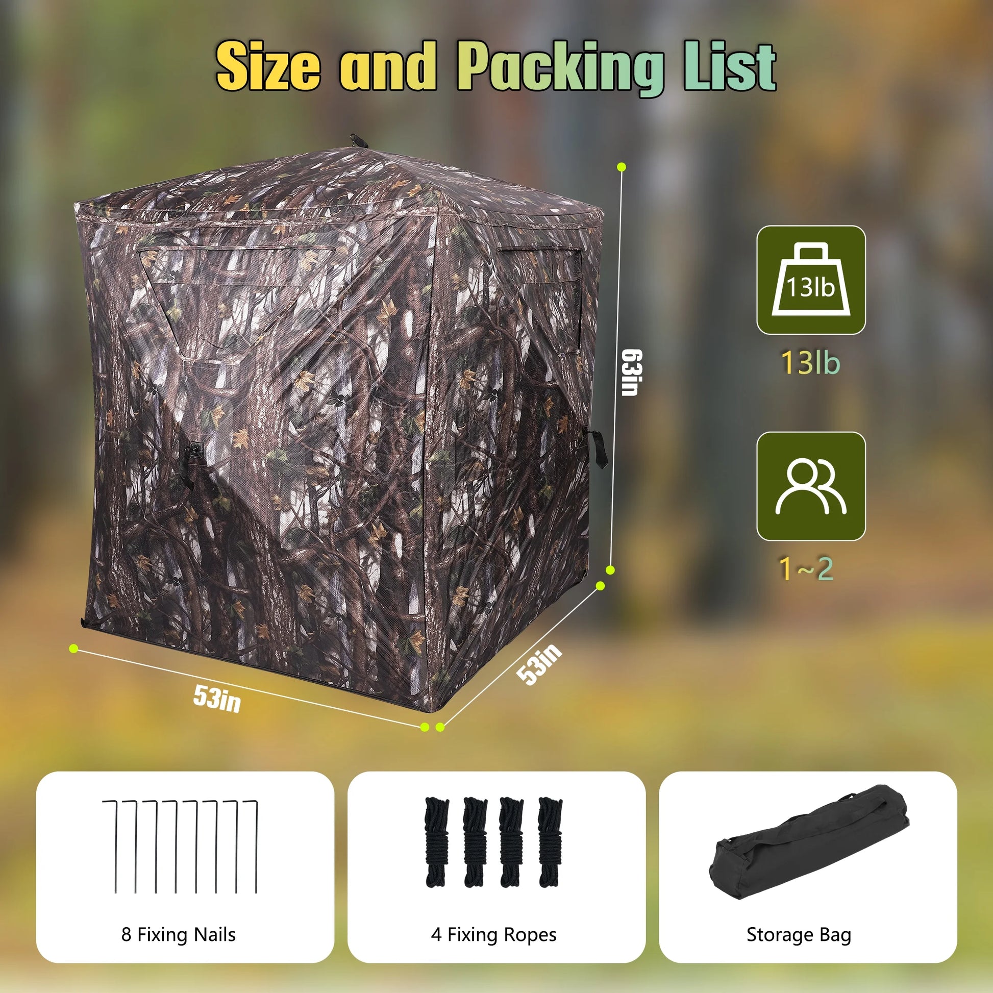 360° See through Ground Hunting Blind for 2 Persons,300D Pop up Resilient Portable Tent with Up-Downside Door and Carrying Bag for Deer Turkey
