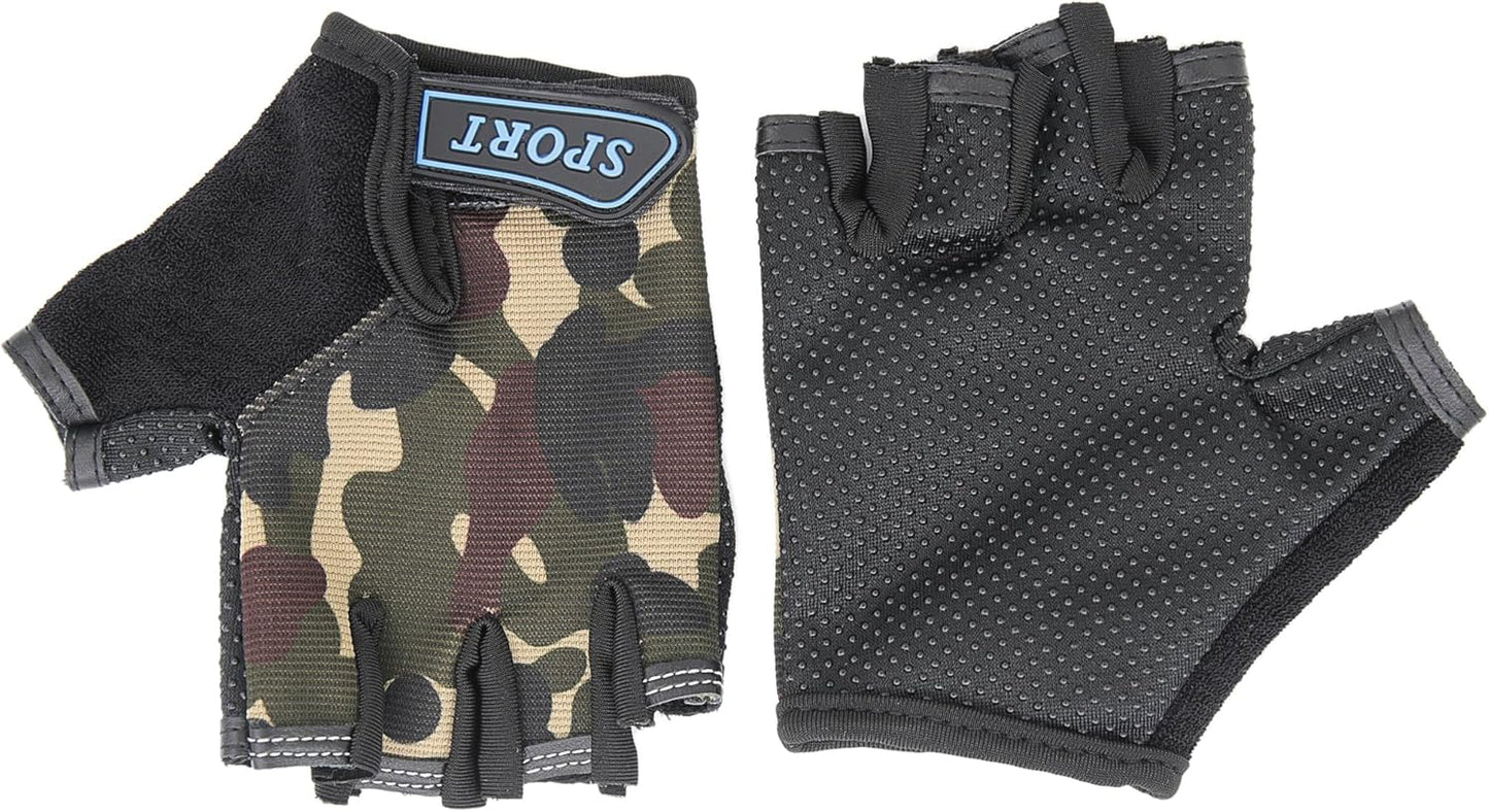 Kids Fingerless Bike Gloves Ages 5-8, Camo Hunting Gloves for Boys Children Monkey Bars Rock Climbing Cycling Biking Fishing