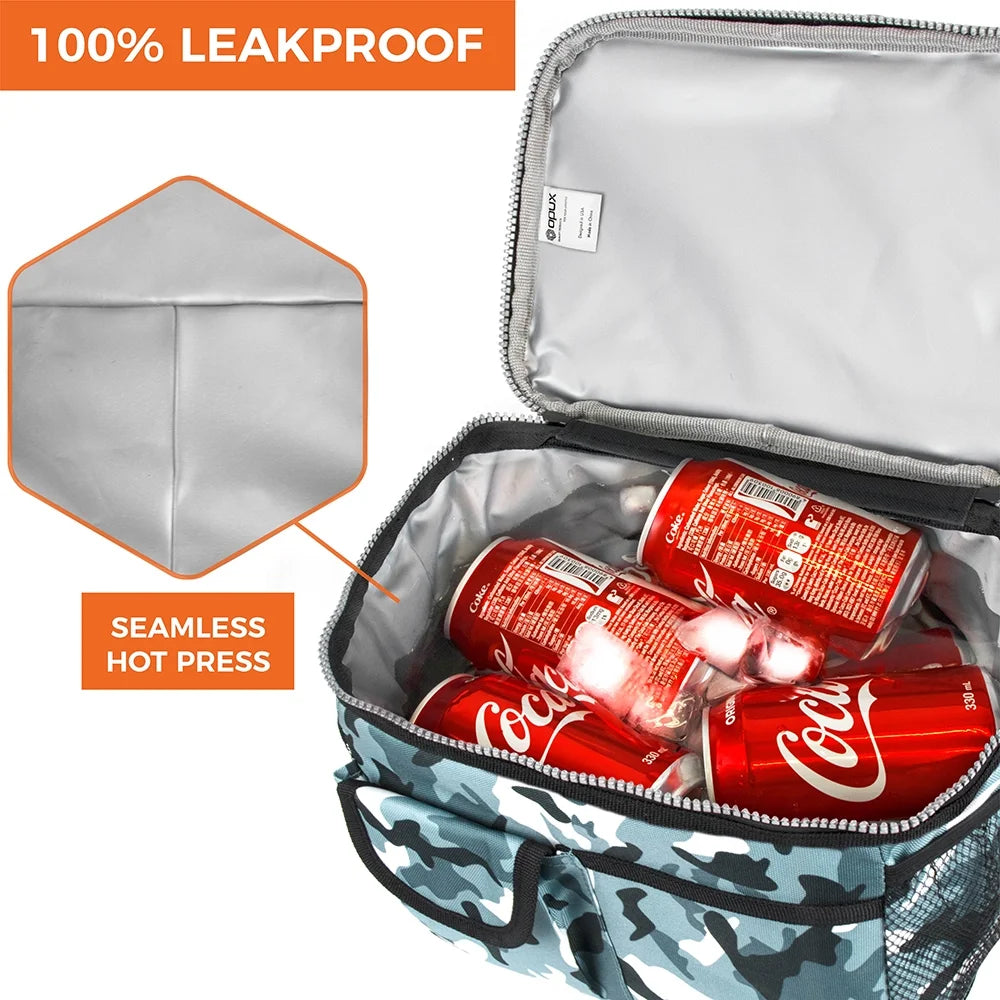 Insulated Lunch Bag for Men Women, Leakproof Thermal Lunch Box Work School, Soft Lunch Cooler Bag with Adjustable Shoulder Strap for Adult Kid Boy Girl, Reusable Lunch Pail, Camo Green
