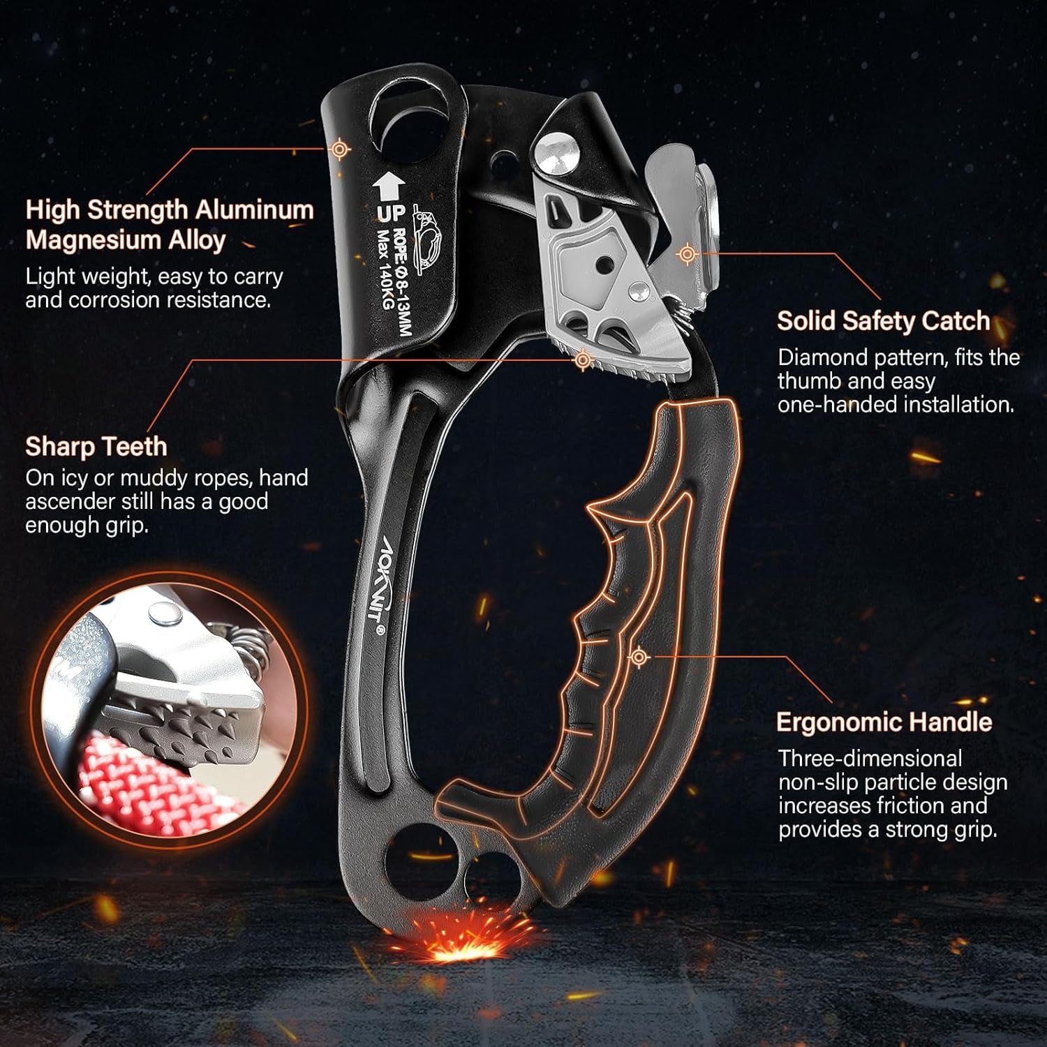 UIAA & CE Certified Rope Ascender Aluminum Alloy Rock Climbing Gear Strong Rigging Rappelling Equipment for Rock Tree Climbing Arborist Rescue Mountaineering Caving