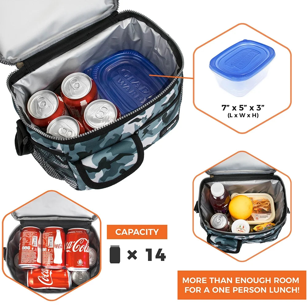 Insulated Lunch Bag for Men Women, Leakproof Thermal Lunch Box Work School, Soft Lunch Cooler Bag with Adjustable Shoulder Strap for Adult Kid Boy Girl, Reusable Lunch Pail, Camo Green