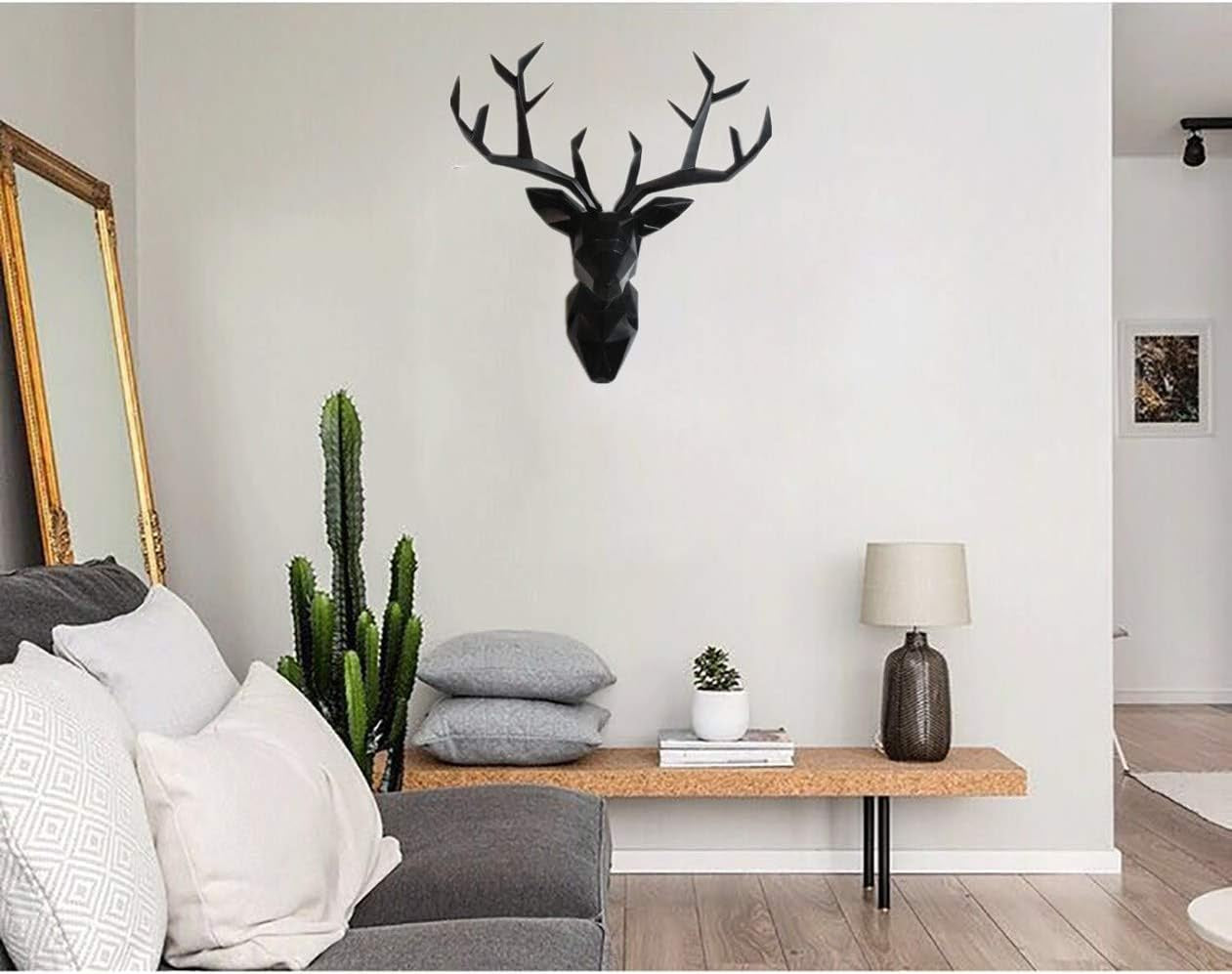 Deer Head Wall Art - Geometrial Deer Head Sculpture Home Decor (Black, XL)