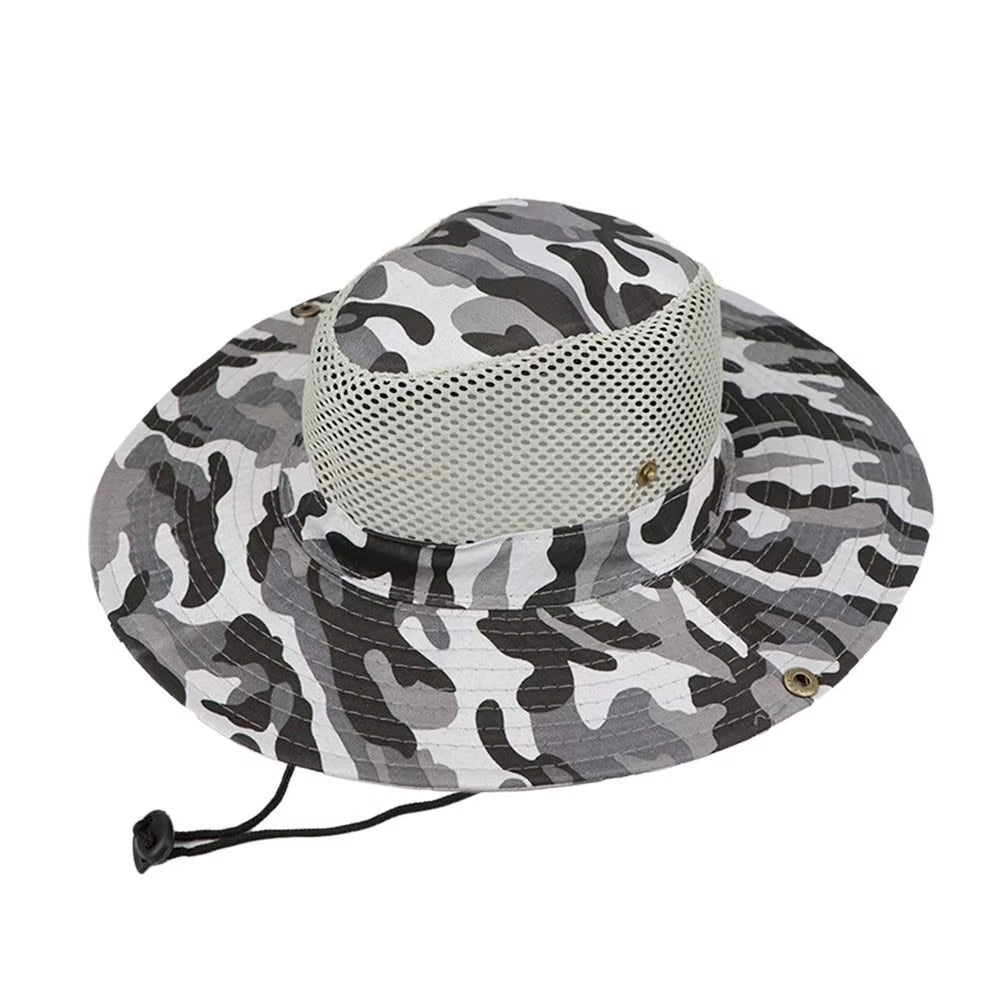 Outdoor Breathable Mesh Camouflage Bucket Hat Sun Protection Hunting Wide Brim Fishing Hiking Cap Mens Womens Sun Visor Hat
