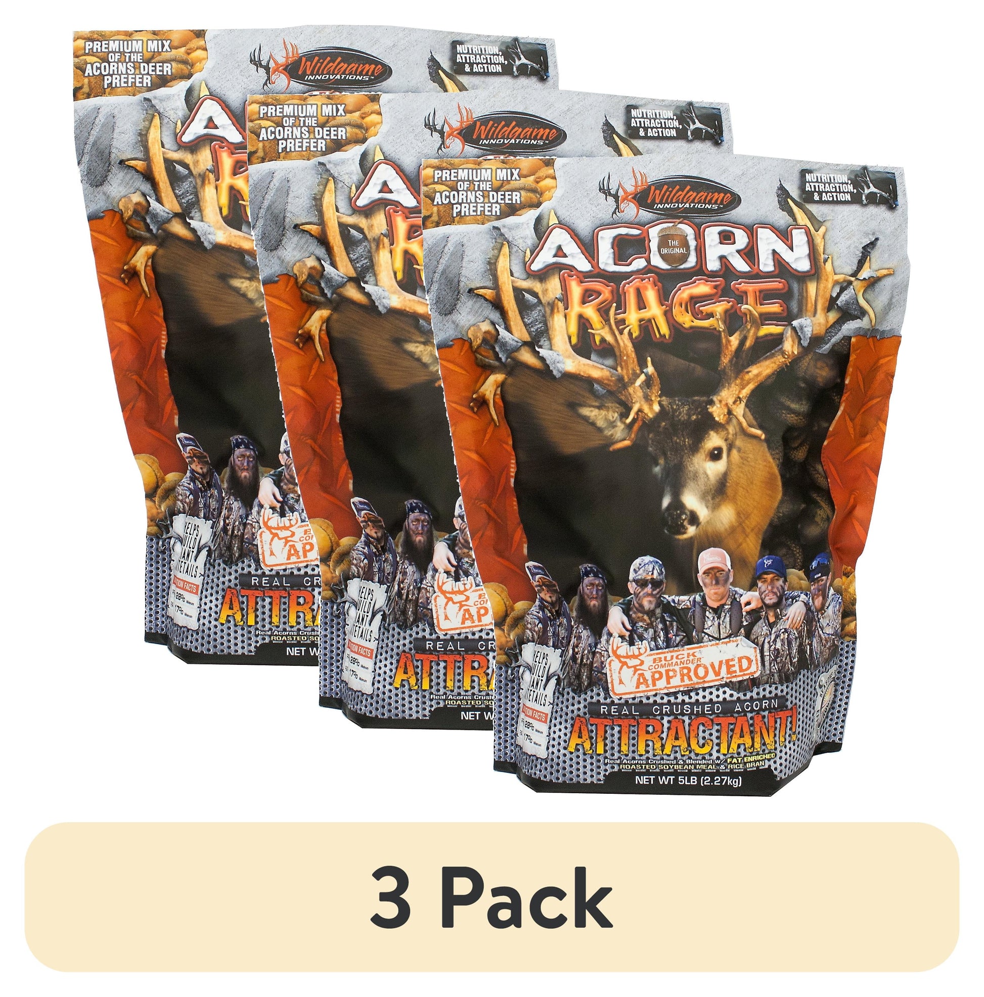 (3 Pack)  Acorn Rage 5Lb Deer Attractant | Powerful Year-Round Long-Lasting Hunting Attractant | Nutritious Crushed Acorns & Roasted Soybean