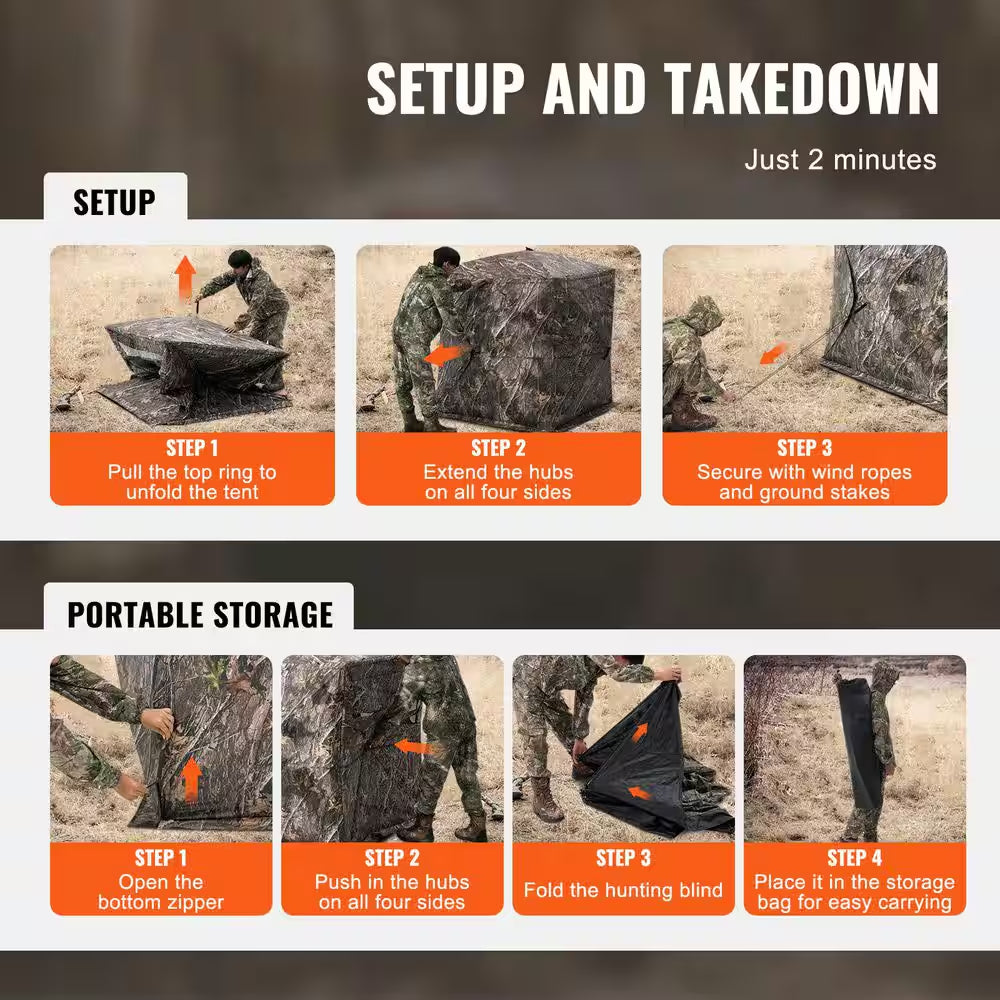 Hunting Blind, 270° See through Ground Blind, Portable Resilient Hunting Tent, 1-2 Person Pop up Deer Blind for Hunting