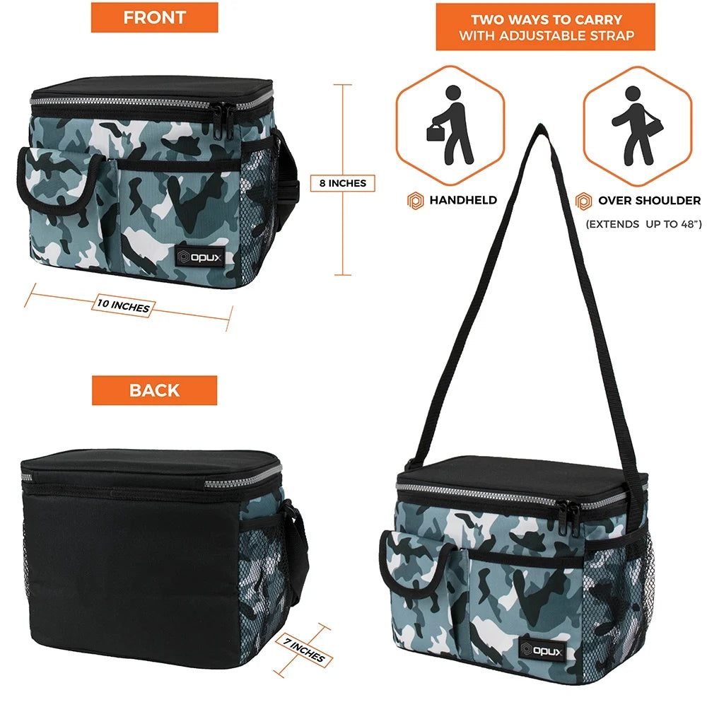Insulated Lunch Bag for Men Women, Leakproof Thermal Lunch Box Work School, Soft Lunch Cooler Bag with Adjustable Shoulder Strap for Adult Kid Boy Girl, Reusable Lunch Pail, Camo Green