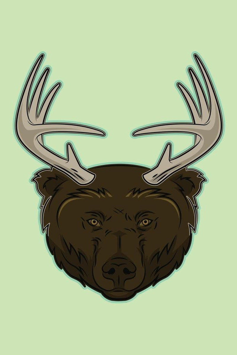 Deer Bear Beer Funny Illustration Deer Art Deer Pictures Wall Decor Deer Antler Pictures Deer Antler Wall Decor Deer Bear Poster Large Bear Picture of a Bear Cool Wall Decor Art Print Poster 24X36