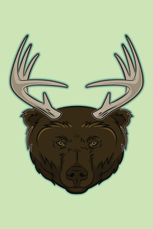 Deer Bear Beer Funny Illustration Deer Art Deer Pictures Wall Decor Deer Antler Pictures Deer Antler Wall Decor Deer Bear Poster Large Bear Picture of a Bear Cool Wall Decor Art Print Poster 24X36