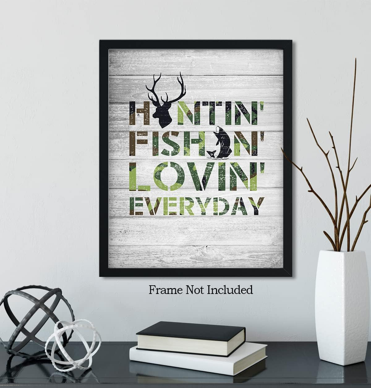 Hunting and Fishing Wall Art, Rustic Hunting Cabin Farmhouse Wall Decor, Room Decor Gift for Hunters and Fishermen, Fish and Deer Decoration