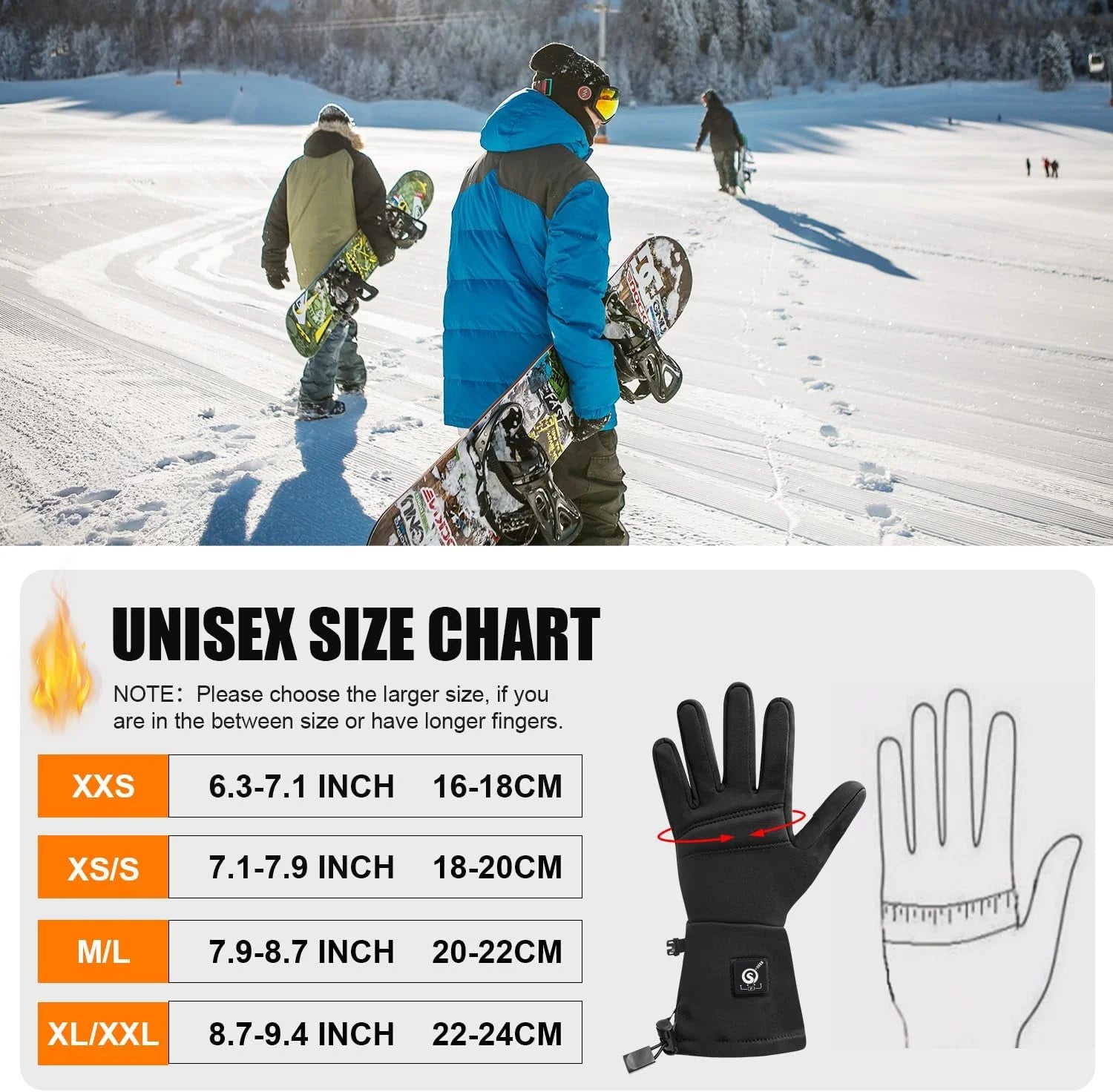 Electric Battery Heated Glove Liners Waterproof for Men & Women Touchscreen Winter Gloves for Motorcycle, Skiing, Skating, Rechargeable