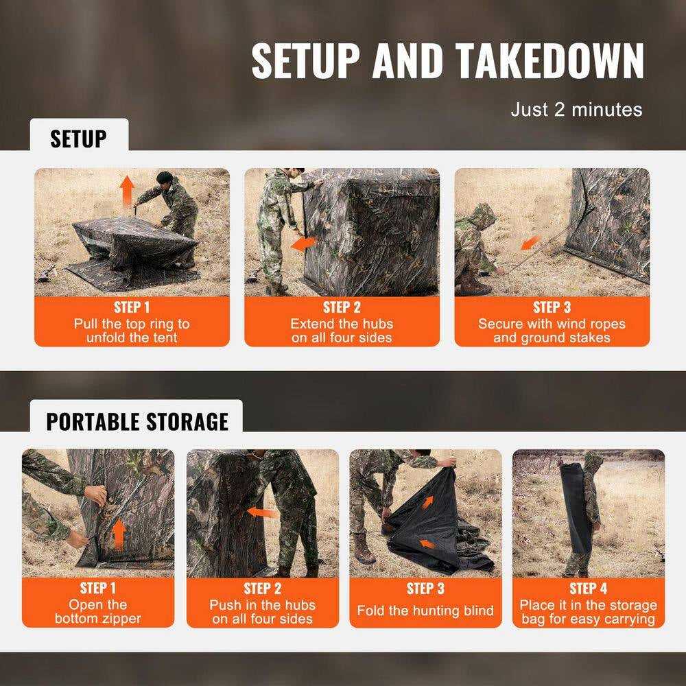 Hunting Blind, 270° See through Ground Blind, 1-2 Person Pop up Deer Blind for Hunting with Carrying Bag, Portable