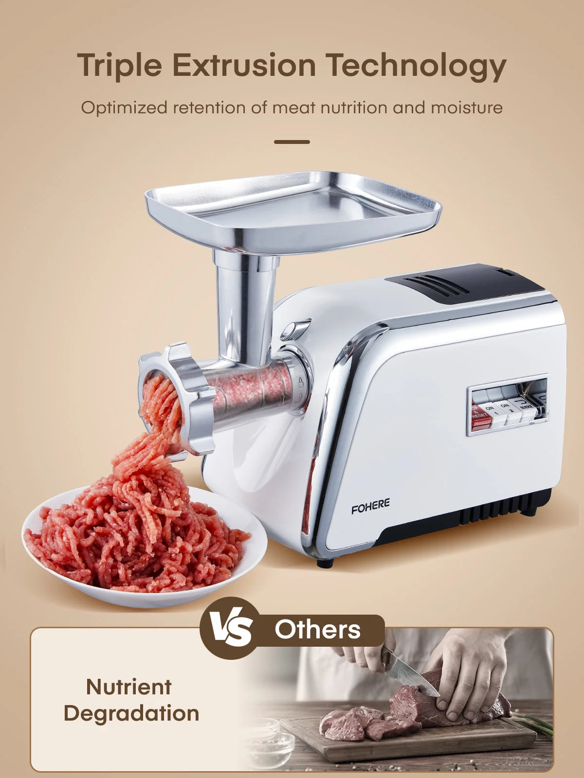 Electric Meat Grinder Heavy Duty,3000W Max 5 In1 Sausage Stuffer Maker with 4 Stainless Steel Plates & 3 Blades,Sausage & Kubbe Maker Kit/Slider Maker