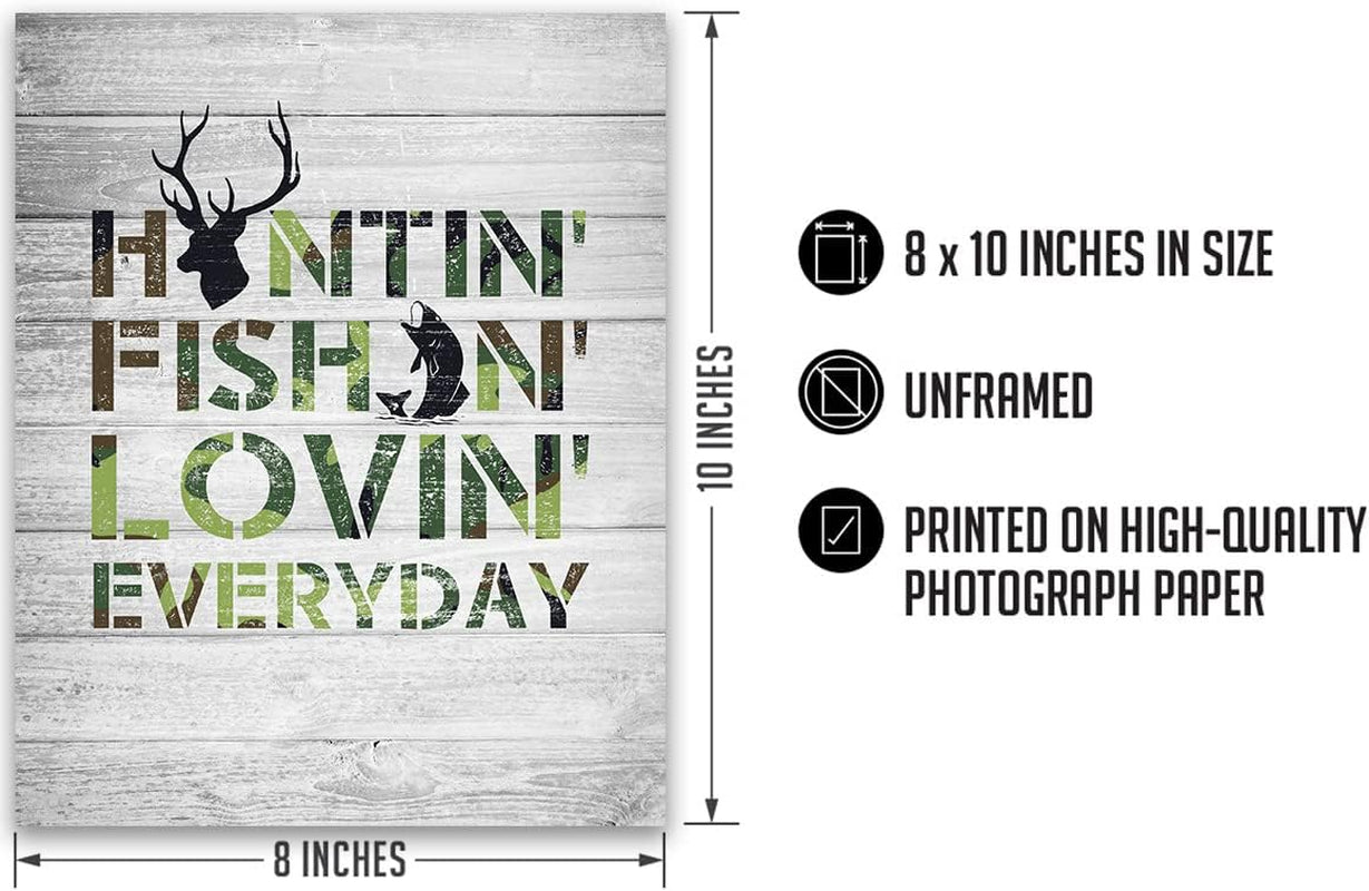 Hunting and Fishing Wall Art, Rustic Hunting Cabin Farmhouse Wall Decor, Room Decor Gift for Hunters and Fishermen, Fish and Deer Decoration