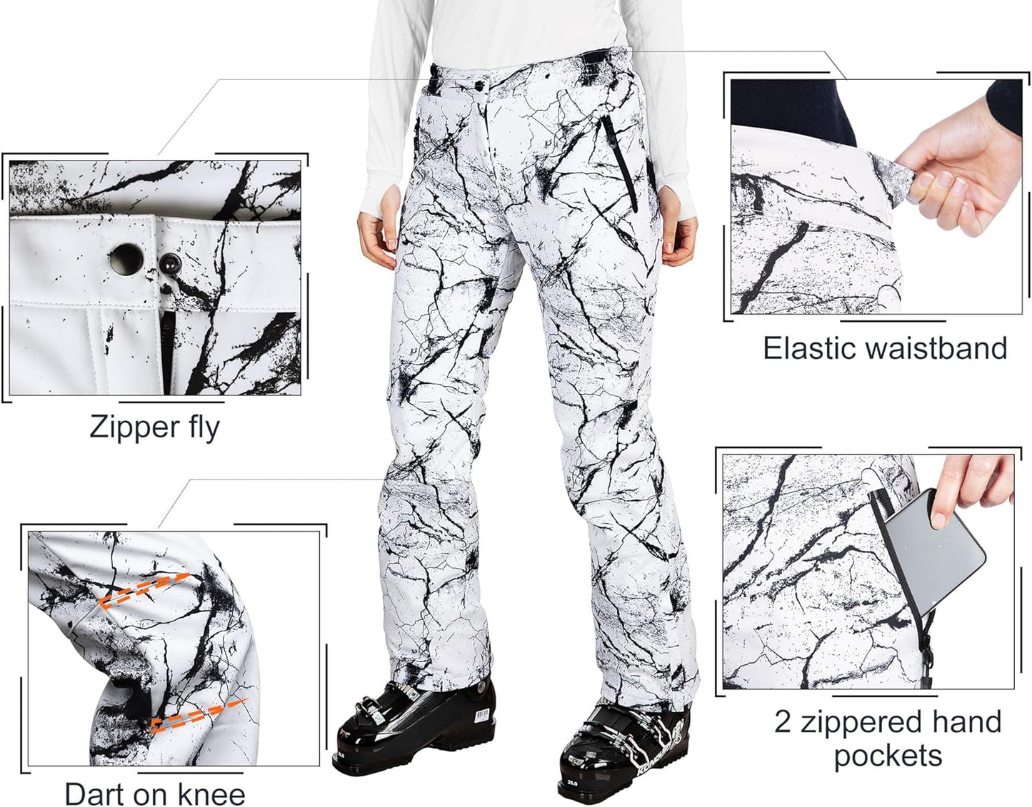 Women'S Softshell Snow Pants Waterproof Warm Ski Pants Insulated Ripstop Snowboard Winter Pants