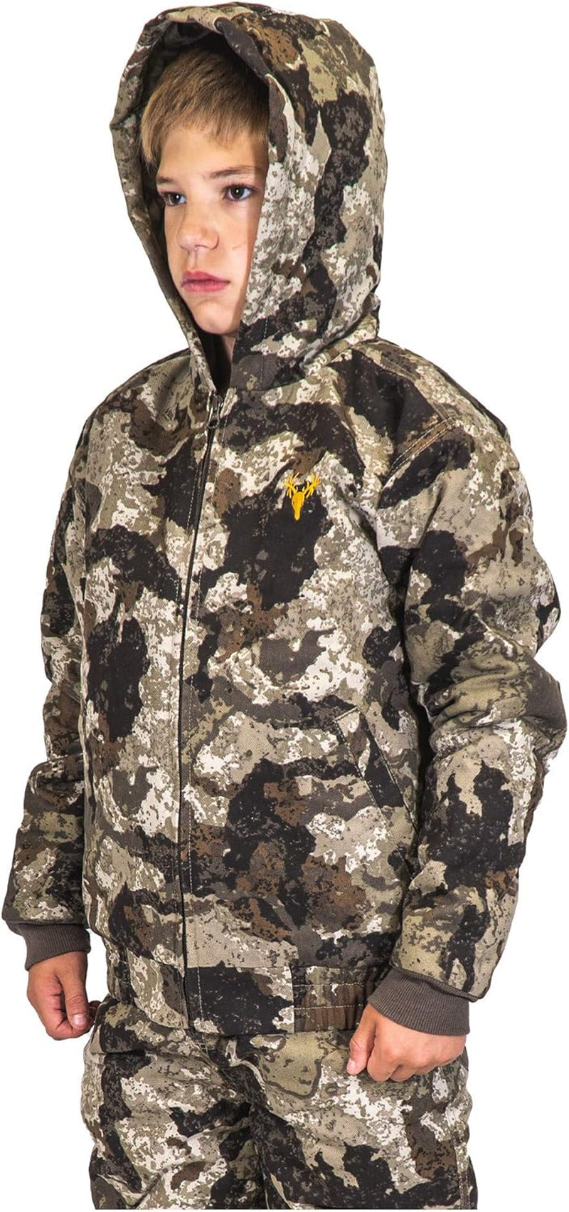 Youth Insulated Twill Camo Hunting Jacket, Insulated Boy'S Winter Coat, Ultra Quiet Camouflage Kids Hunting Gear
