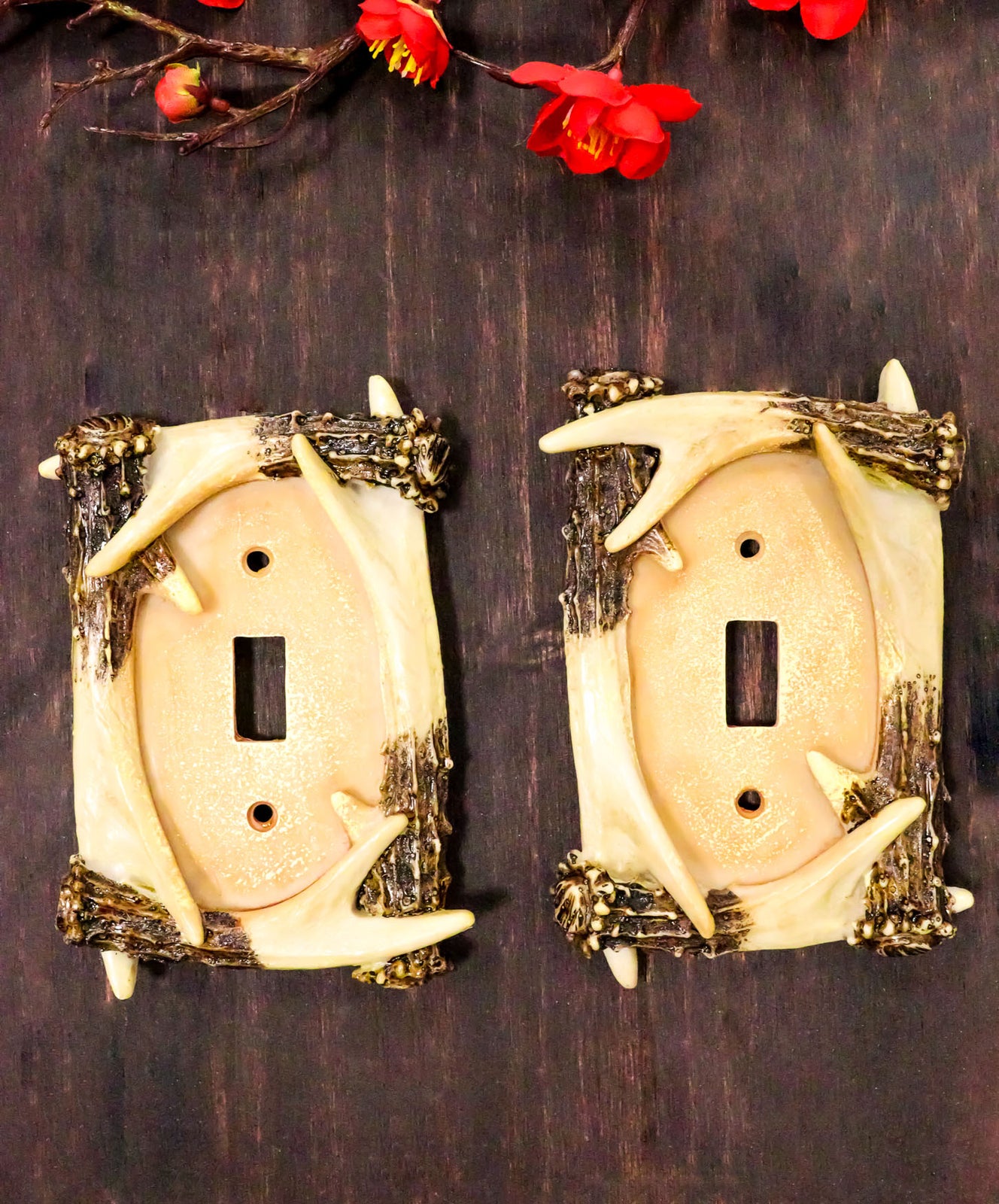Ebros Set of 6 Rustic Stag Deer Antlers Wall Cover Plate Single Toggle Switch