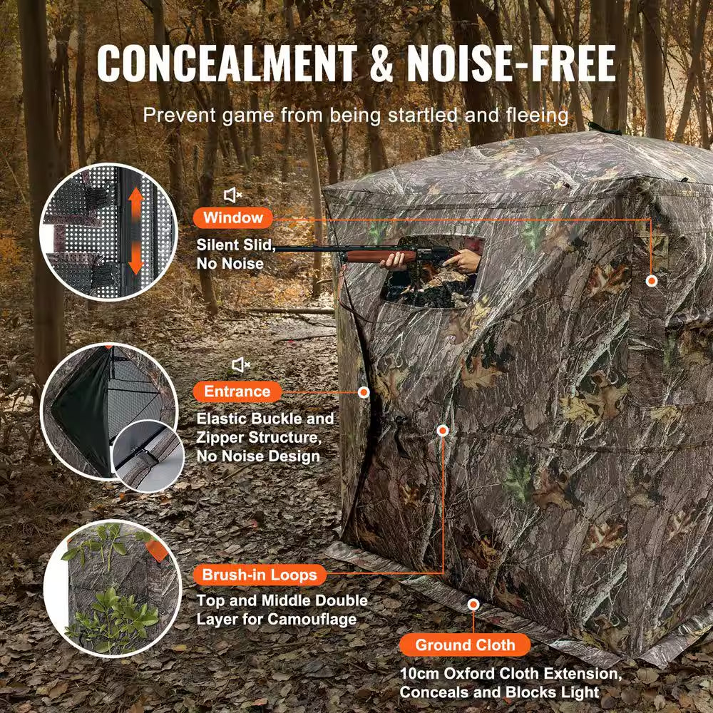 Hunting Blind, 270° See through Ground Blind, Portable Resilient Hunting Tent, 1-2 Person Pop up Deer Blind for Hunting