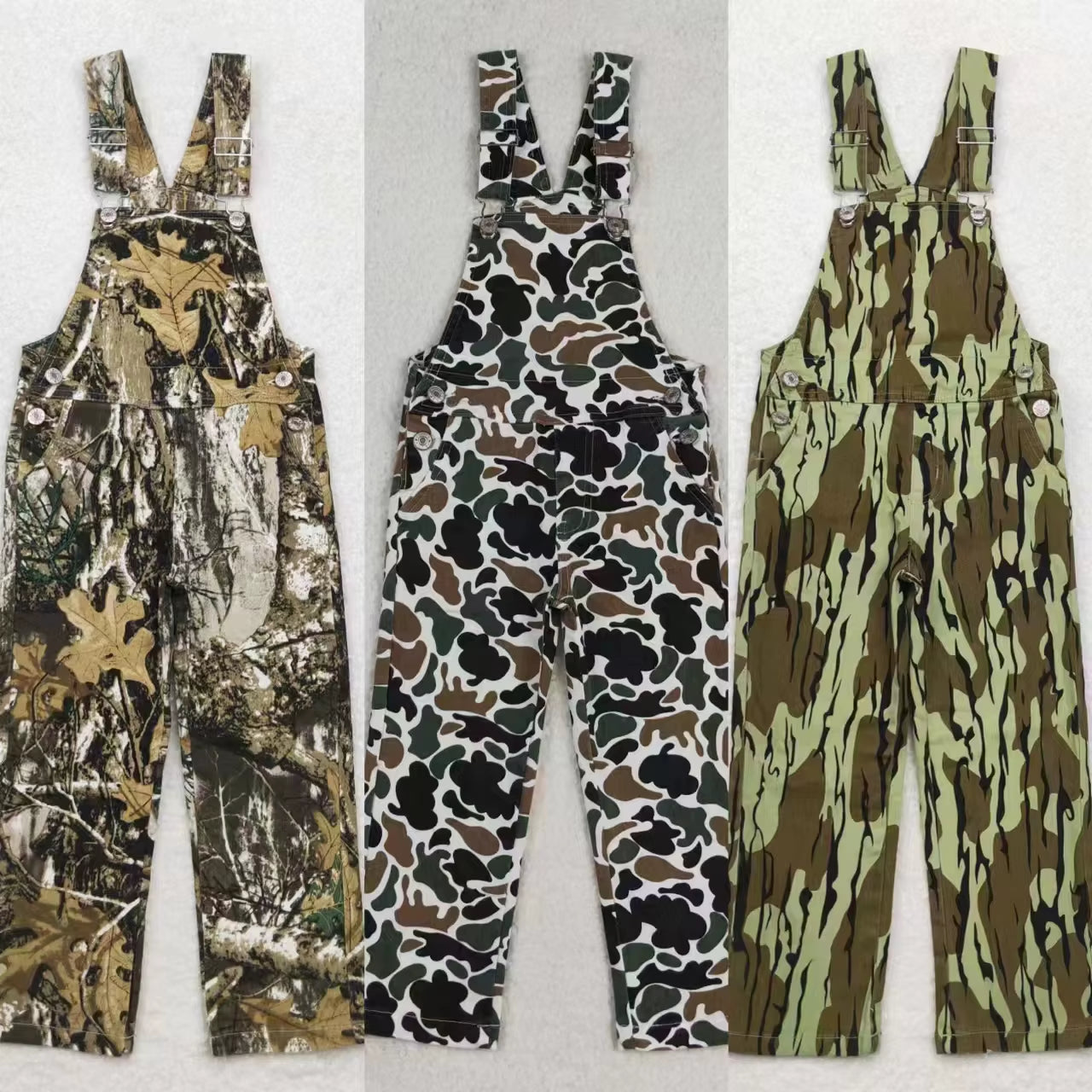 Wholesale Baby Boy Girl Denim Overalls Pocket Bottom Kids Camo Clothing Children Toddler Flared Ripped Pants One Piece Jeans