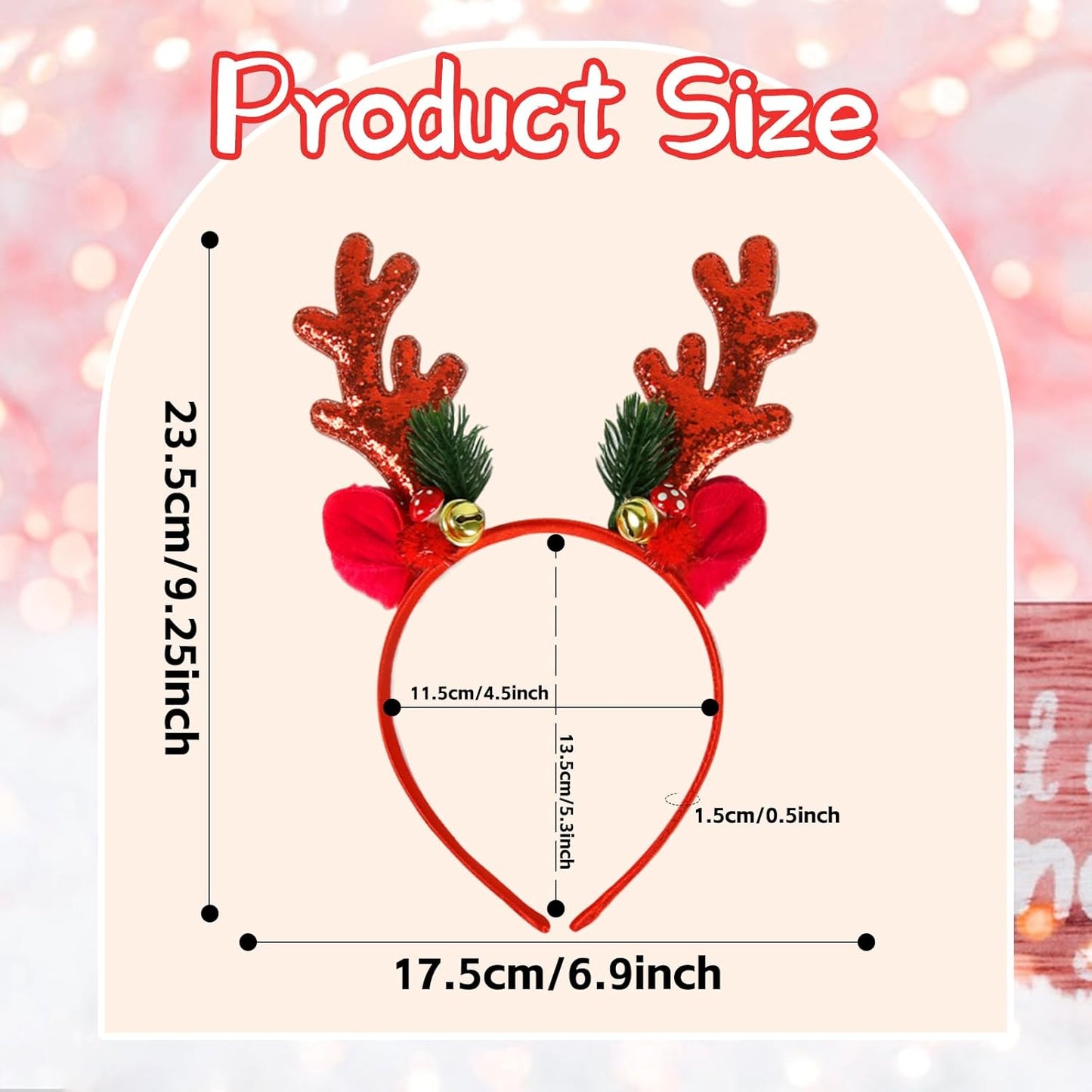 Christmas Antler Headband Glitter Reindeer Hair Bands Deer Ears Cute Christmas Hair Accessories for Women Girls Xmas Festival Holiday Party Supplies (Red)