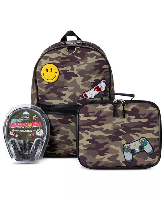 Big Boys Camo Backpack, Lunch Bag & Headphone Set