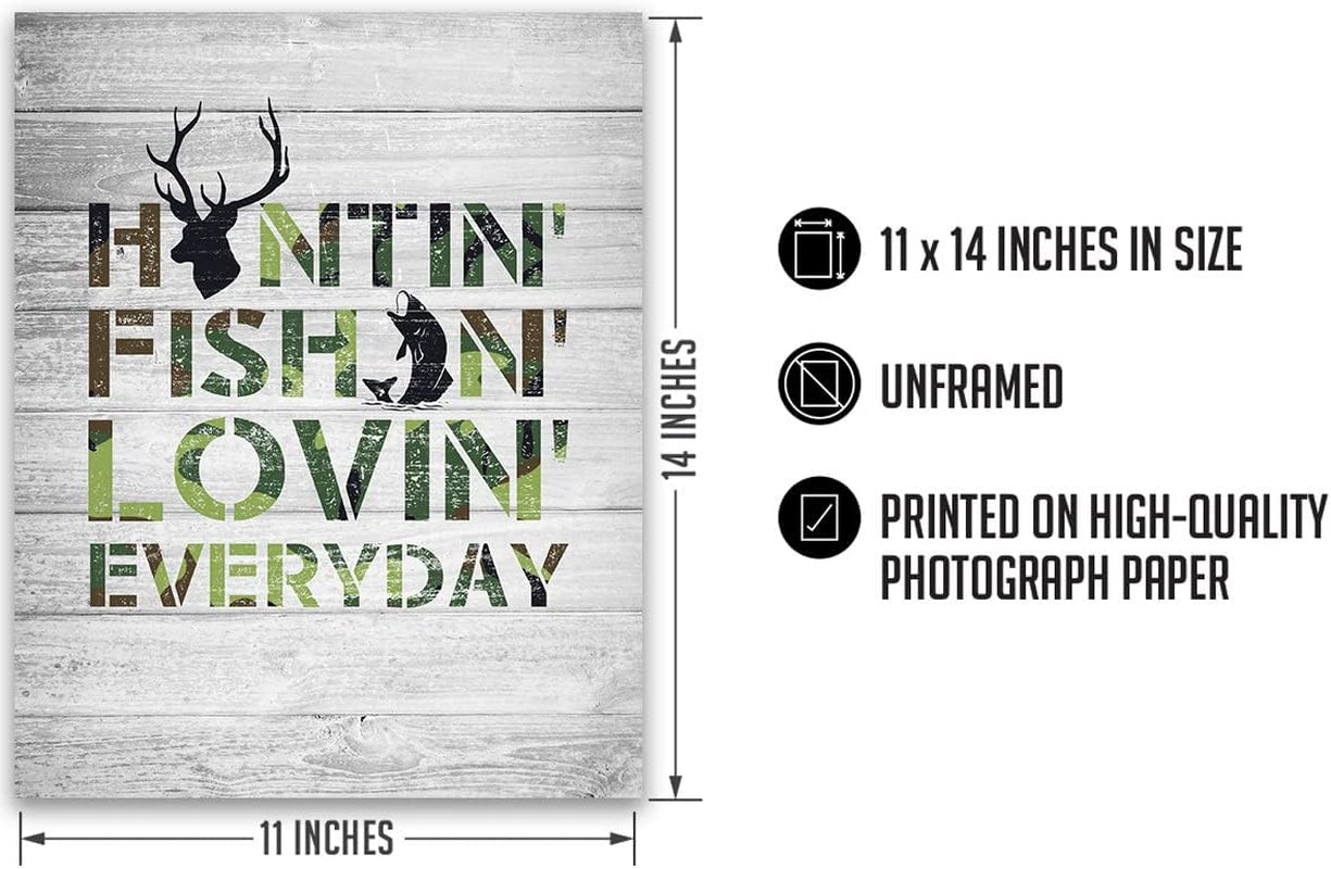 Hunting and Fishing Wall Art, Rustic Hunting Cabin Farmhouse Wall Decor, Room Decor Gift for Hunters and Fishermen, Fish and Deer Decoration