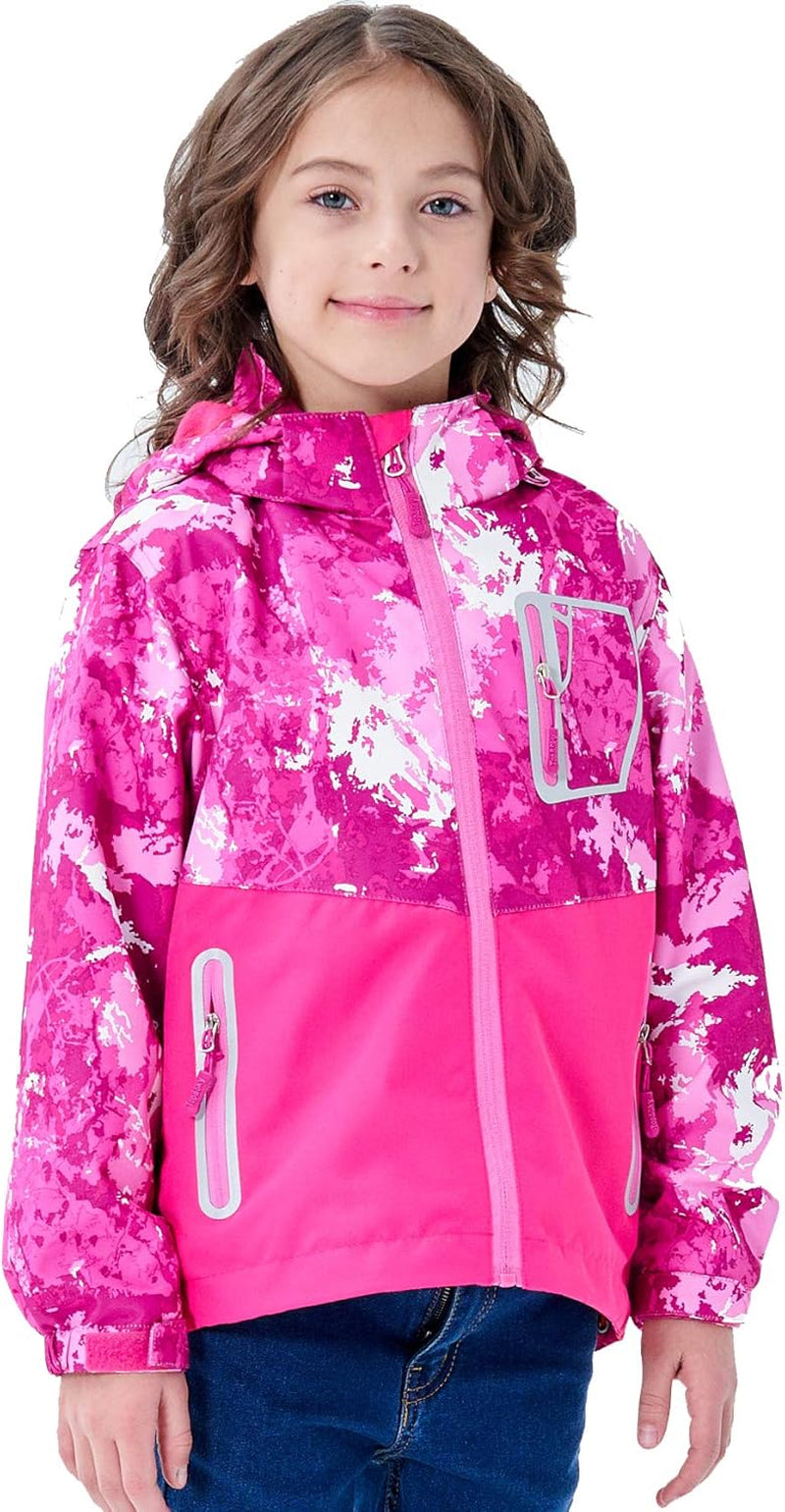 Boys Girls Rain Jackets Hooded Waterproof Lightweight Fleece Lined Coats Windbreakers Raincoats for Kid