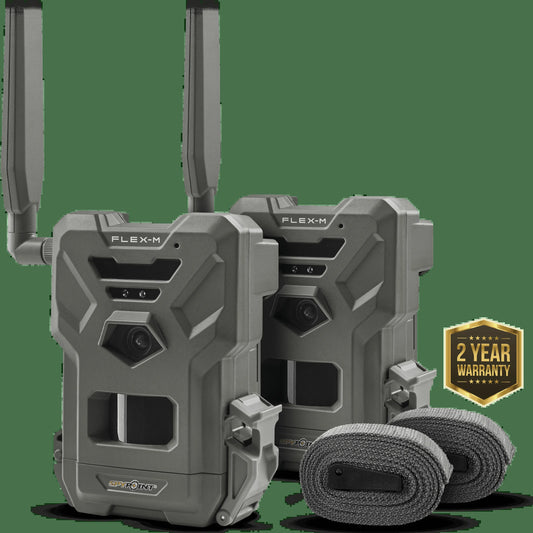 Flex-M Twin Pack Cellular Trail Cameras - Best Hunting Accessories, No Wifi Needed, GPS, Night Vision, Dual-Sim LTE, IP65 Water-Resistant Game Camera, 28MP Photos, 720P Videos + Sound