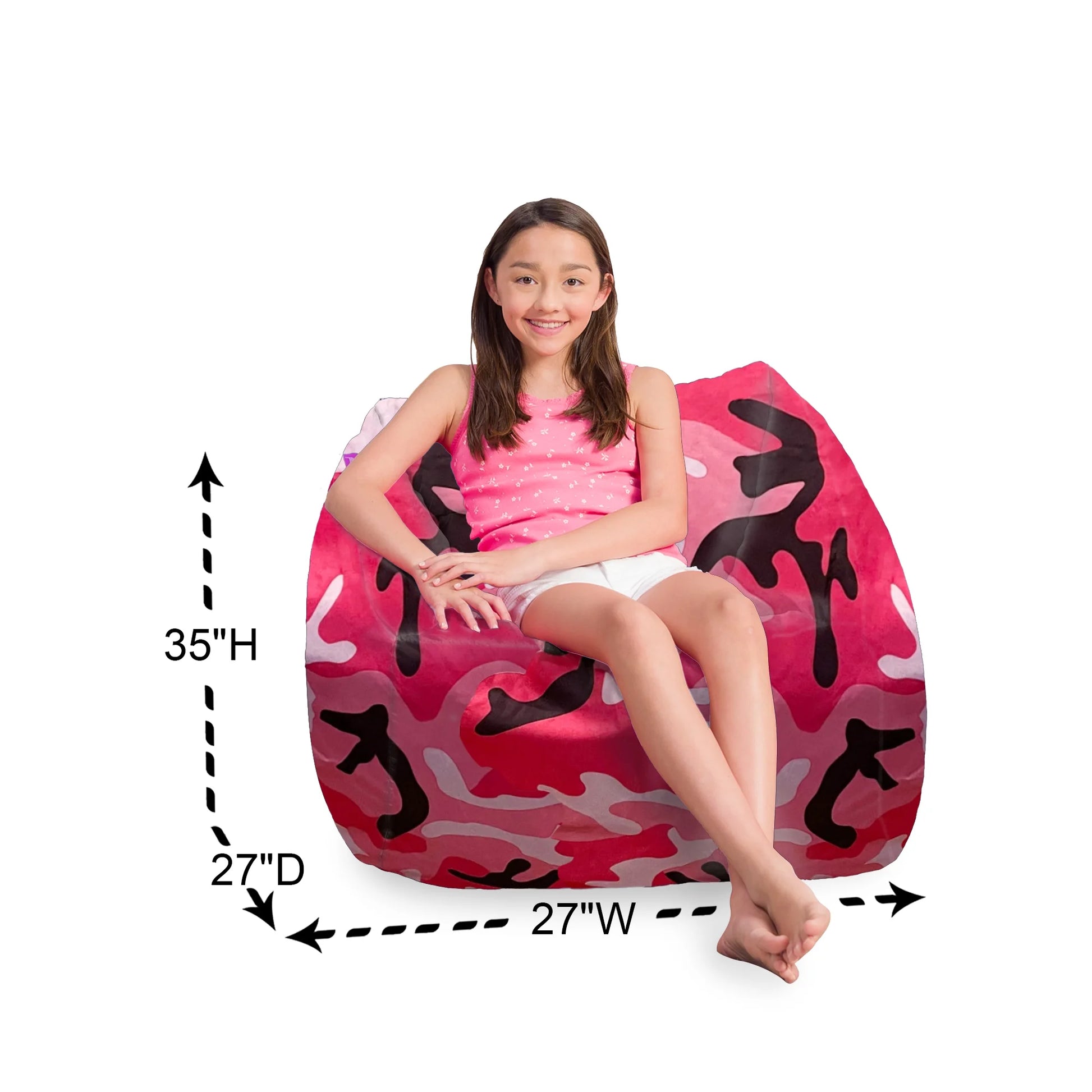 Structured Comfy Bean Bag Chair, Coronado Chair, Nylon - Camo Pink and Black
