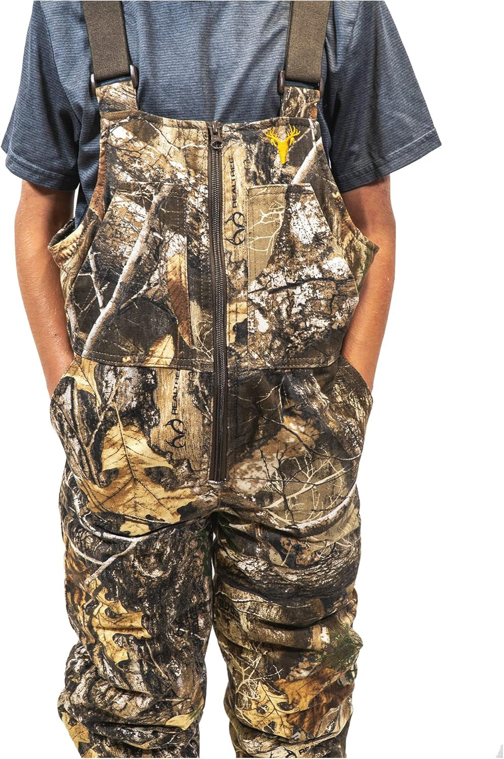 Youth Insulated Camo Bib, Comfortable Kids Hunting Clothes, Adjustable Insulated Hunting Overalls with Zippers