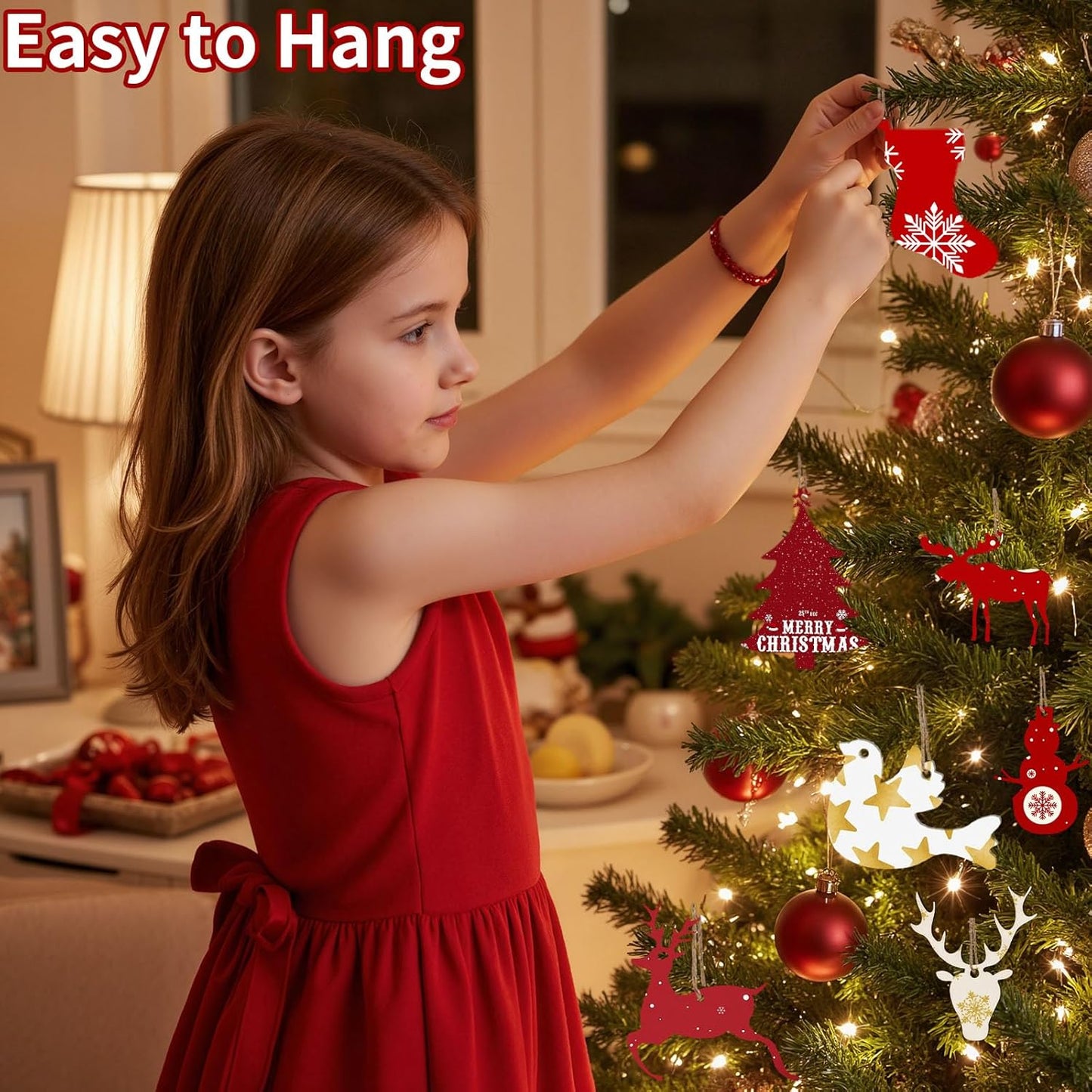 45PCS Wooden Christmas Ornaments Unfinished Predrilled Natural Wood Slices DIY Blank Hanging Ornaments Kit for Crafts Centerpieces Christmas Tree Decorations, 9 Styles