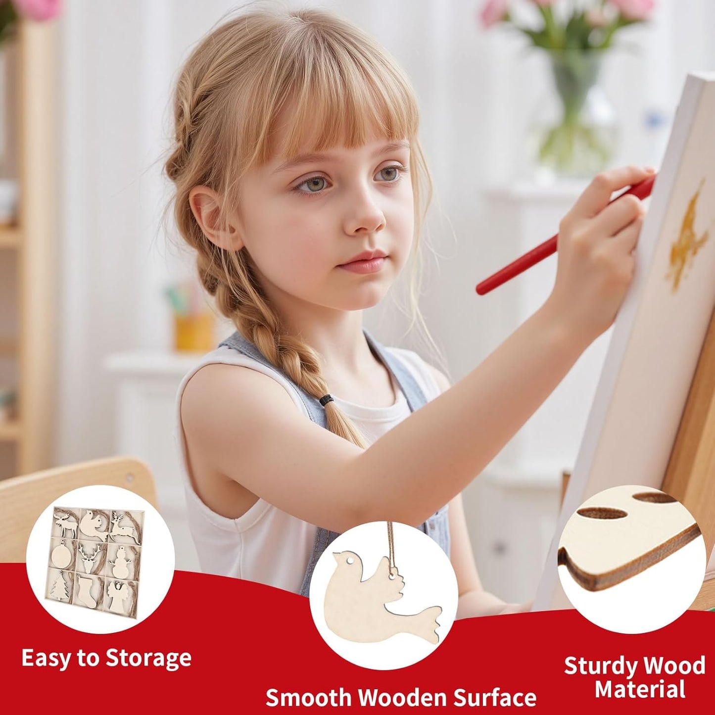 45PCS Wooden Christmas Ornaments Unfinished Predrilled Natural Wood Slices DIY Blank Hanging Ornaments Kit for Crafts Centerpieces Christmas Tree Decorations, 9 Styles