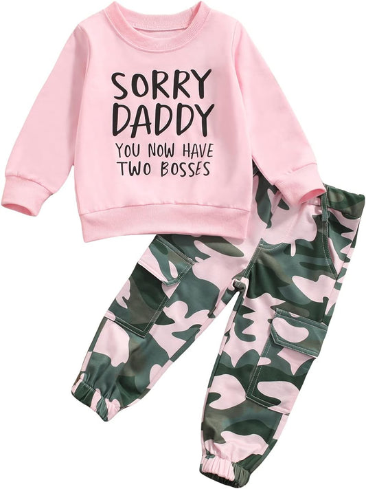 Toddler Girls Clothes 2T 3T 4T 5T Fall Outfits Baby Pullover Sweatshirt & Camouflage Pants Set Kids Winter Sweatsuit