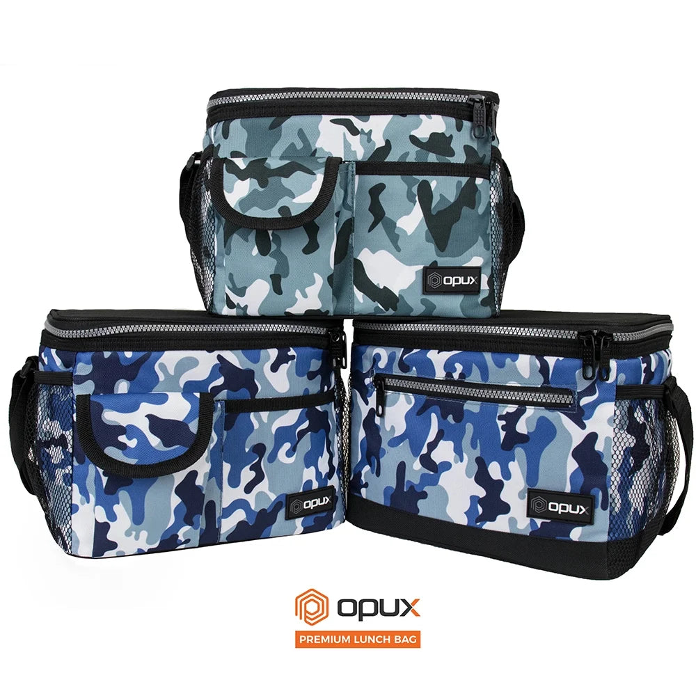 Insulated Lunch Bag for Men Women, Leakproof Thermal Lunch Box Work School, Soft Lunch Cooler Bag with Adjustable Shoulder Strap for Adult Kid Boy Girl, Reusable Lunch Pail, Camo Green