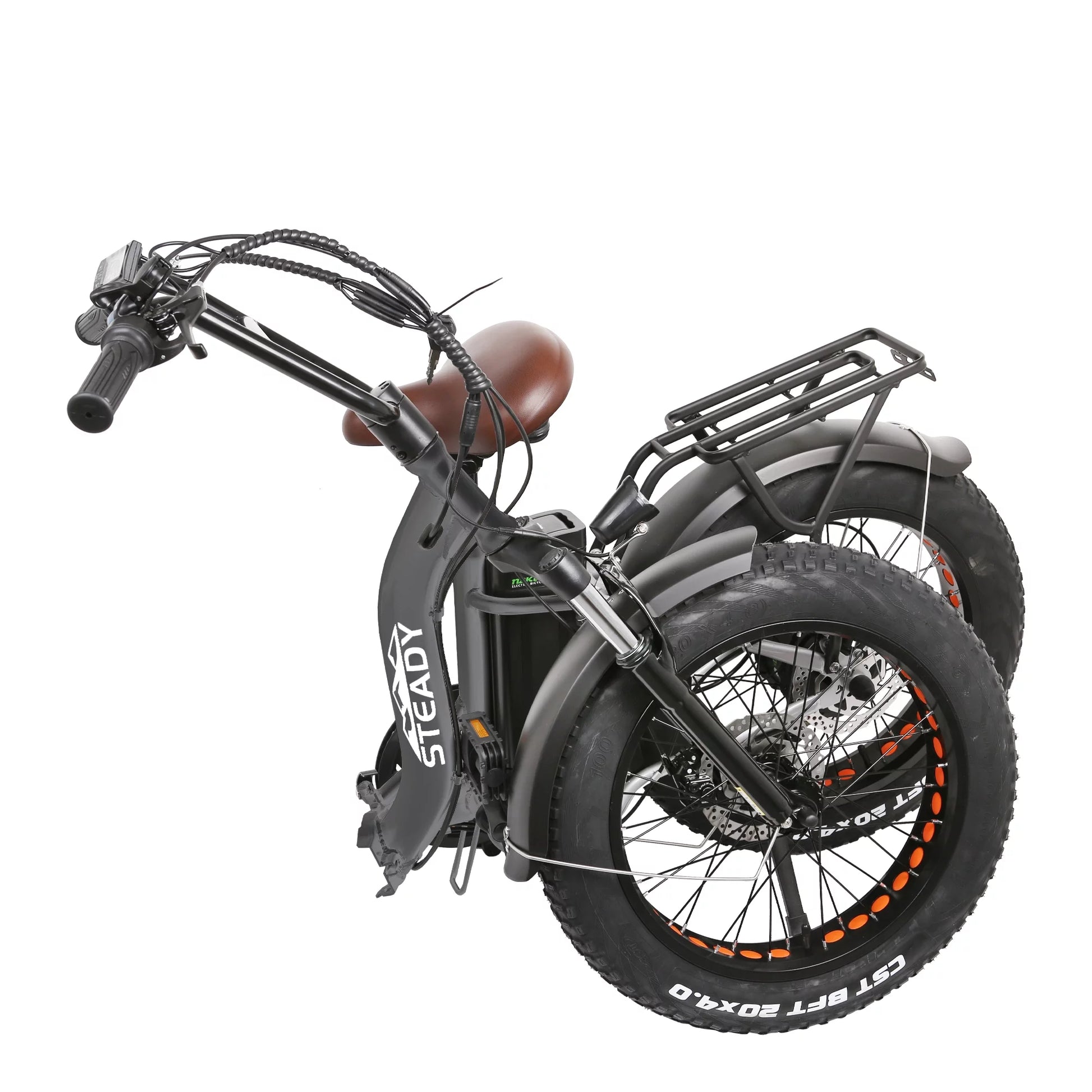 Folding Fat Tire Electric Bike Folding OX 20" Ebike for Adults Electric Mountain Bicycle 500W Powerful Motor 48V 10 Ah Lithium-Ion Battery-Black