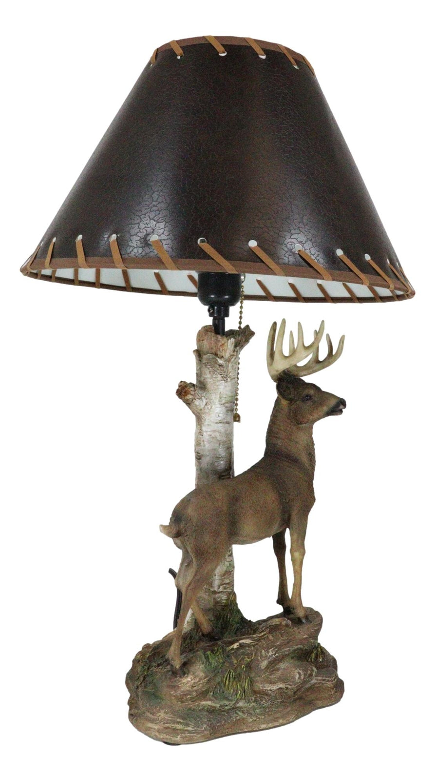Rustic Country Grand Elk Stag Deer by Birch Tree Desktop Table Lamp with Shade