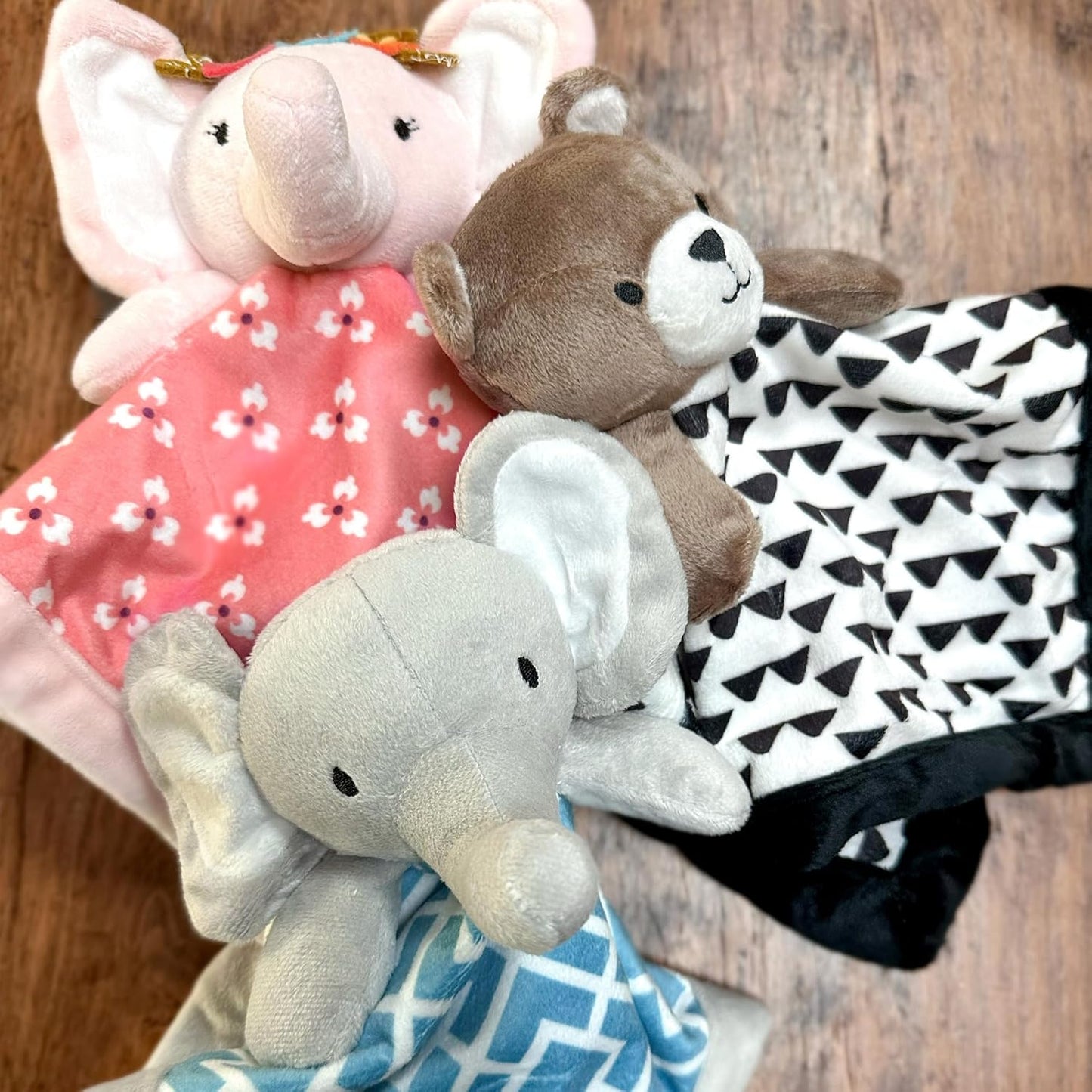 '- Baby Elephant Security Blanket - Soft and Cuddly Lovey - Plush - Pink, White - Nursery Gift