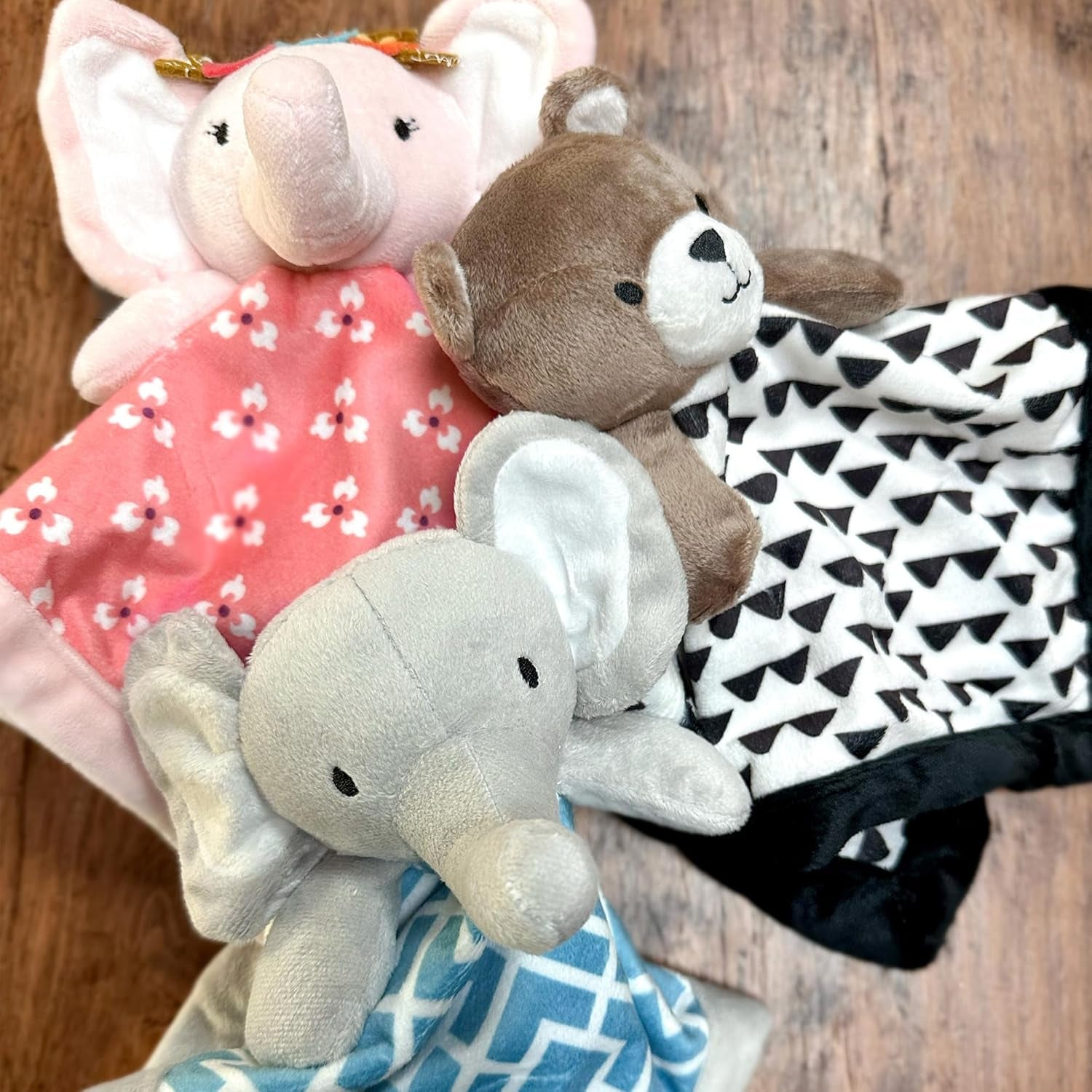 '- Baby Elephant Security Blanket - Soft and Cuddly Lovey - Plush - Pink, White - Nursery Gift