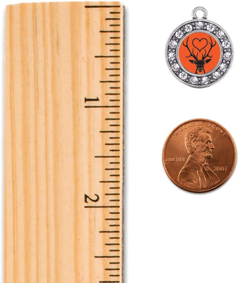 '- Deer Season - Silver Christmas Ornament - Circle Charm Christmas Tree Ornament with Cubic Zirconia - Holiday Hanging Decoration